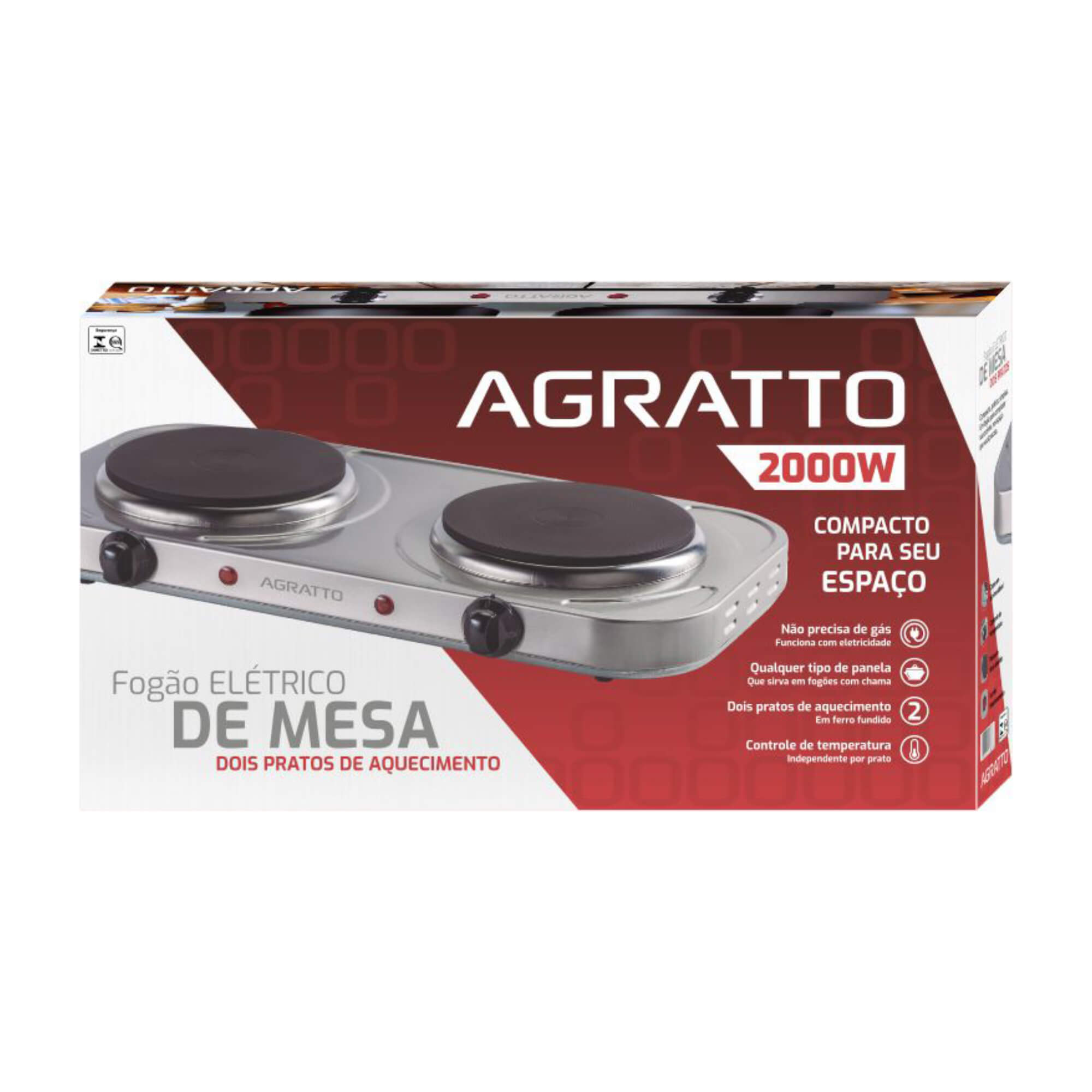 Fogão Elétrico De Mesa Portátil Agratto 127V 2000W 2 Bocas FM-01 - 4917