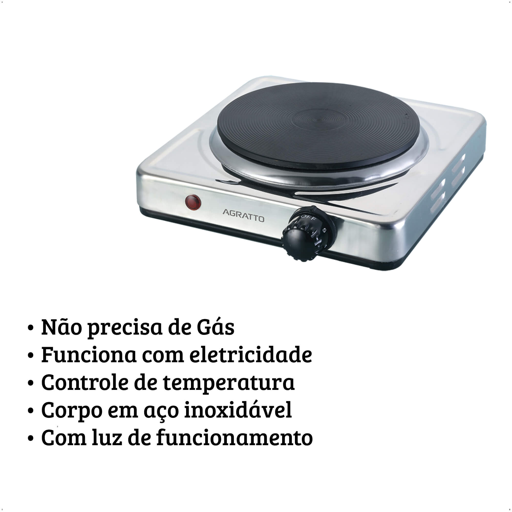 Fogão Elétrico de Mesa Cooktop 1 Boca 1500W 110V FMA-01 Agratto - 7958