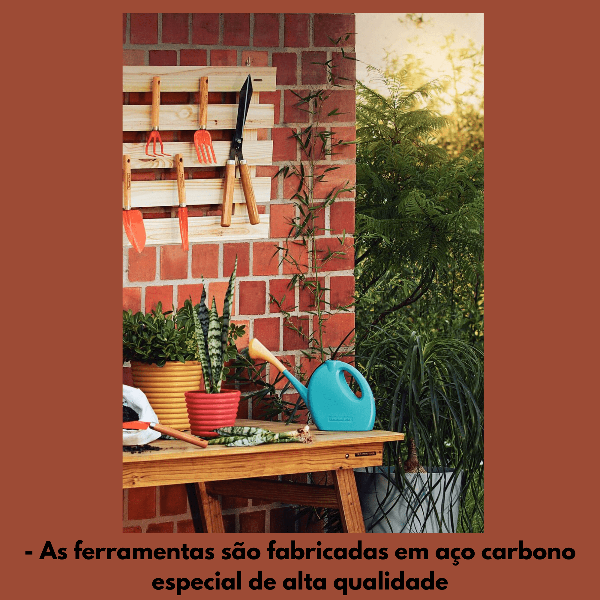 Conjunto para Jardim 3 Peças Metálicas Cabo de Madeira Ancinho e Pazinhas Tramontina - 78102801