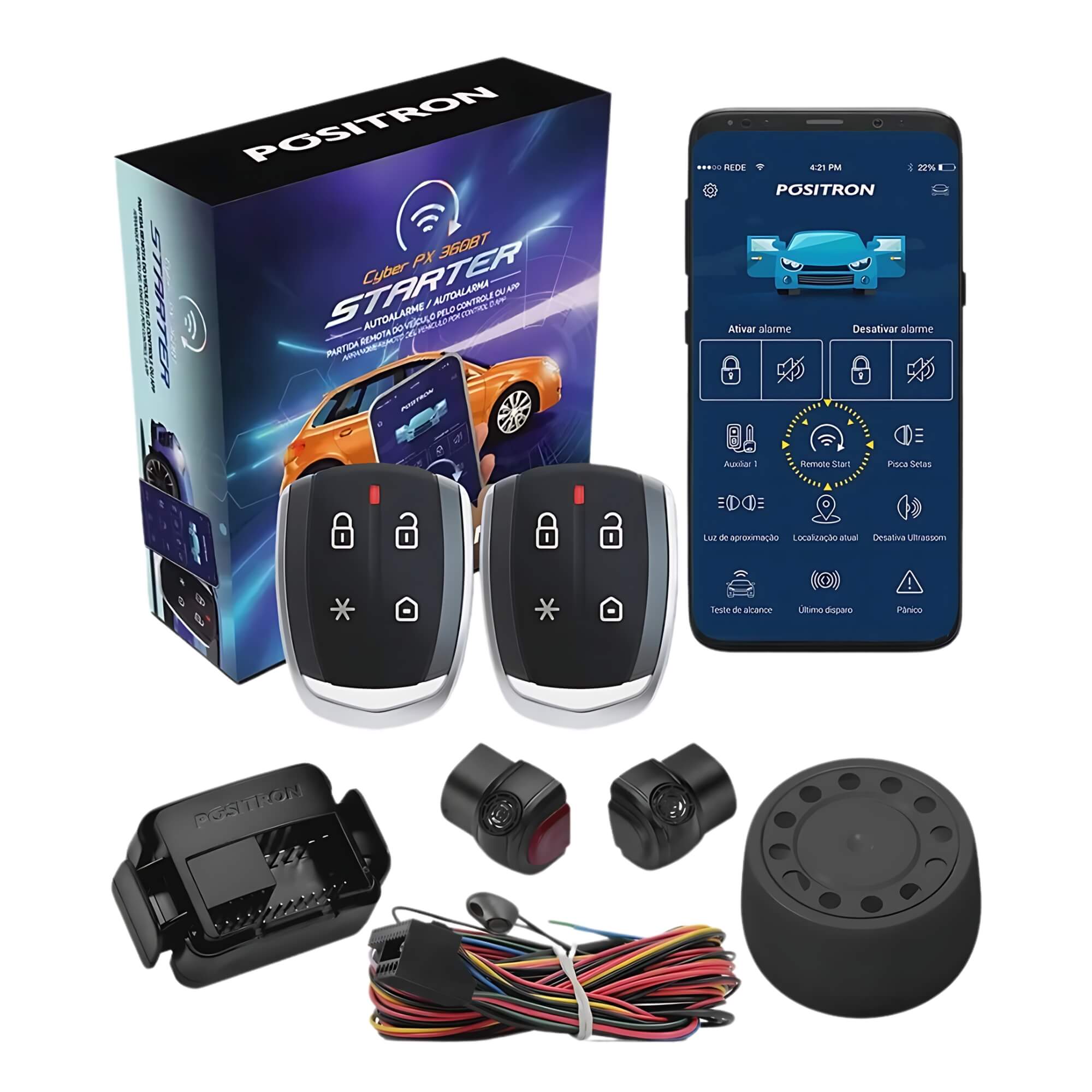 Alarme Automotivo Cyber PX360BT Starter Comando via Smartphone Android/iOS Positron - 92288