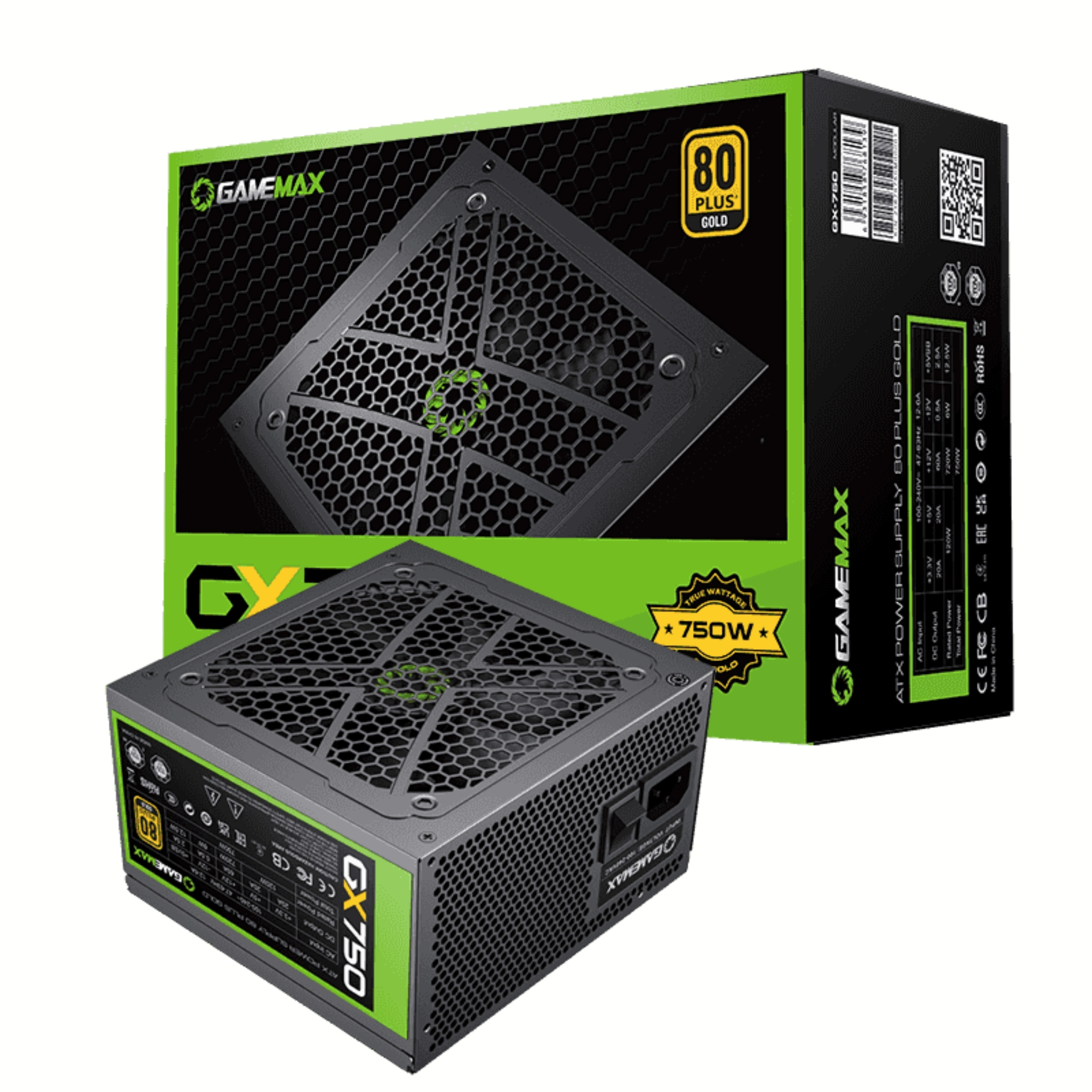 Fonte ATX 750W Gamer Full Modular GX750 Real 80 Plus Gold PFC Ativo Preta Gamemax 	001000084