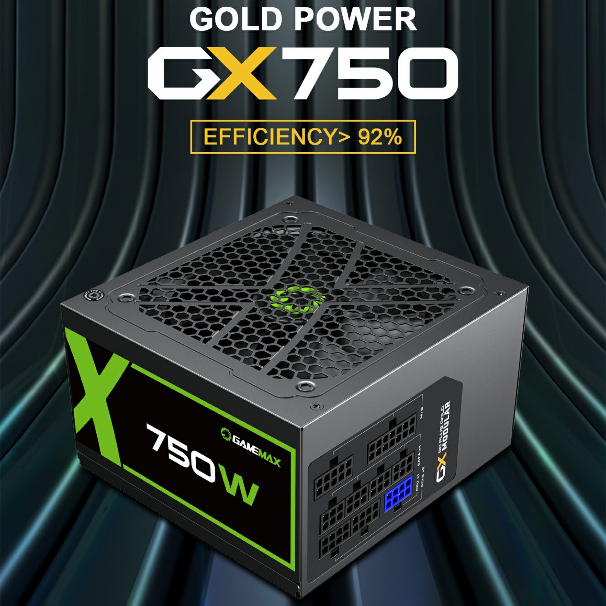 Fonte ATX 750W Gamer Full Modular GX750 Real 80 Plus Gold PFC Ativo Preta Gamemax 	001000084