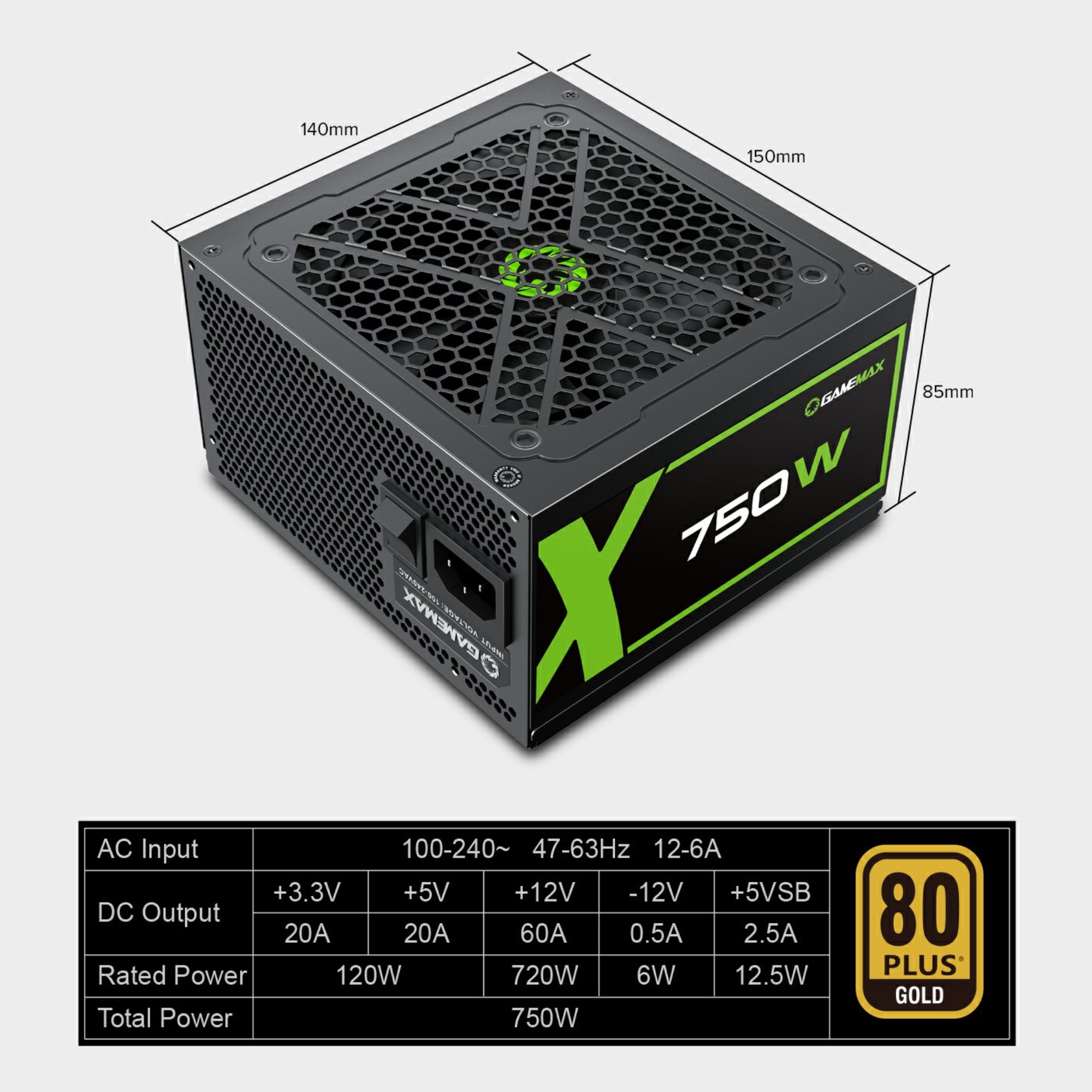 Fonte ATX 750W Gamer Full Modular GX750 Real 80 Plus Gold PFC Ativo Preta Gamemax 	001000084