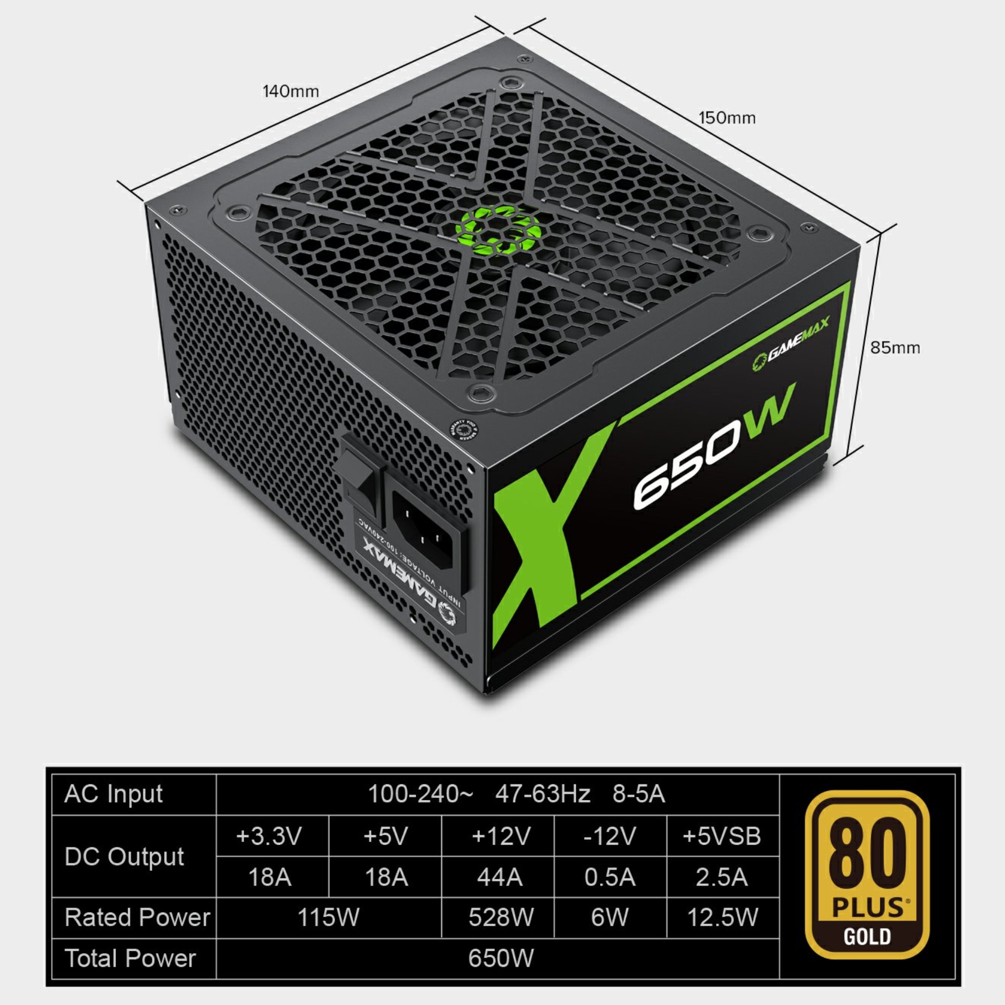 Fonte ATX 650W Gamer Full Modular GX650 Real 80 Plus Gold PFC Ativo Preta Gamemax