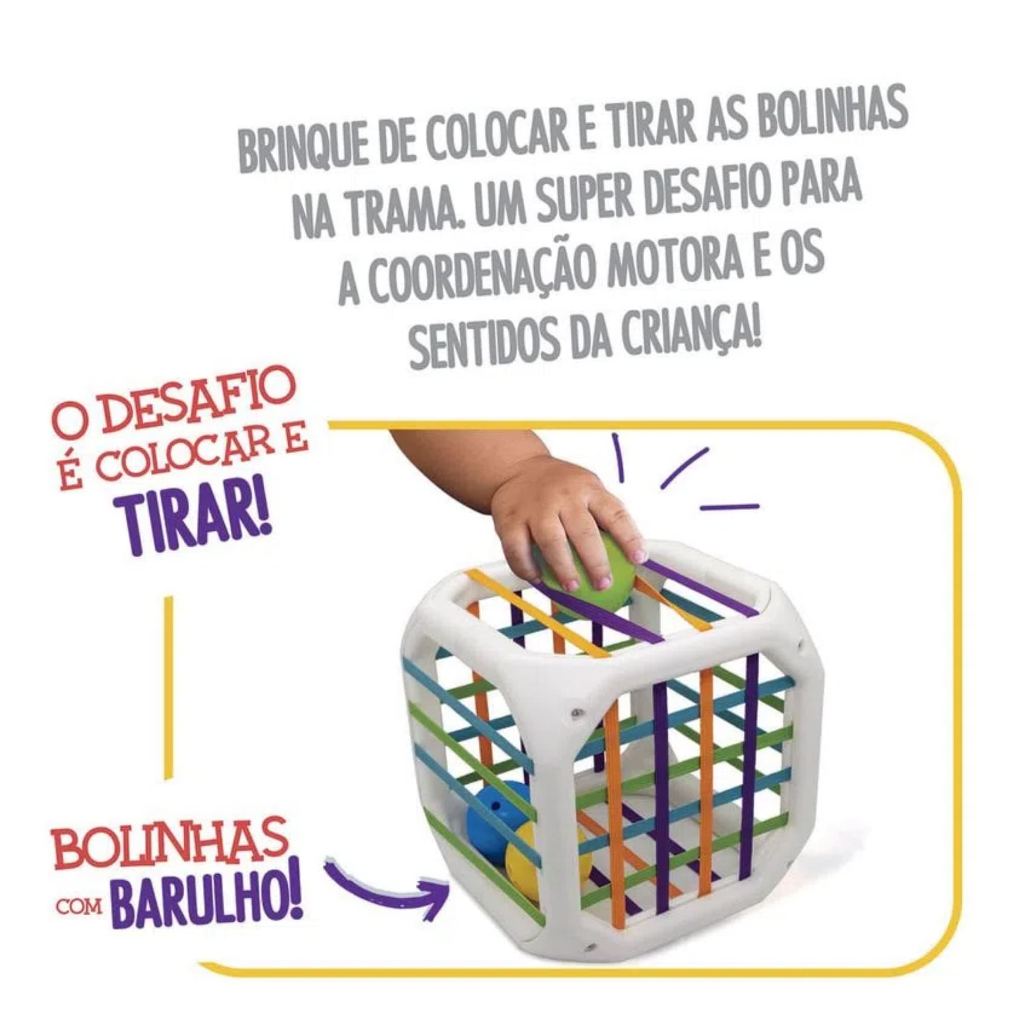 Brinquedo Infantil Cubo Entrelaçado Desafio de Colocar Bolinhas Recomendado +12 Meses Elka 1171