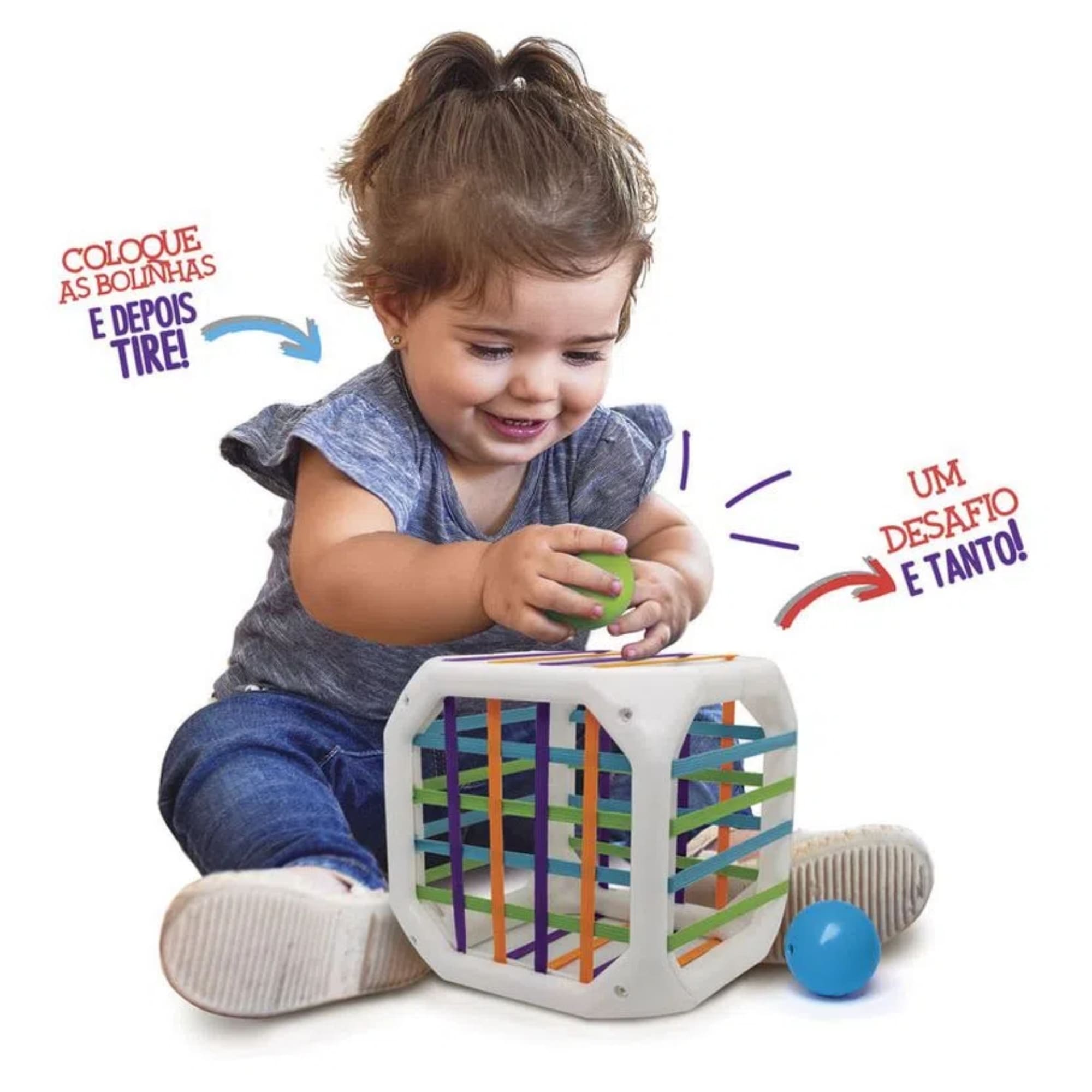 Brinquedo Infantil Cubo Entrelaçado Desafio de Colocar Bolinhas Recomendado +12 Meses Elka 1171