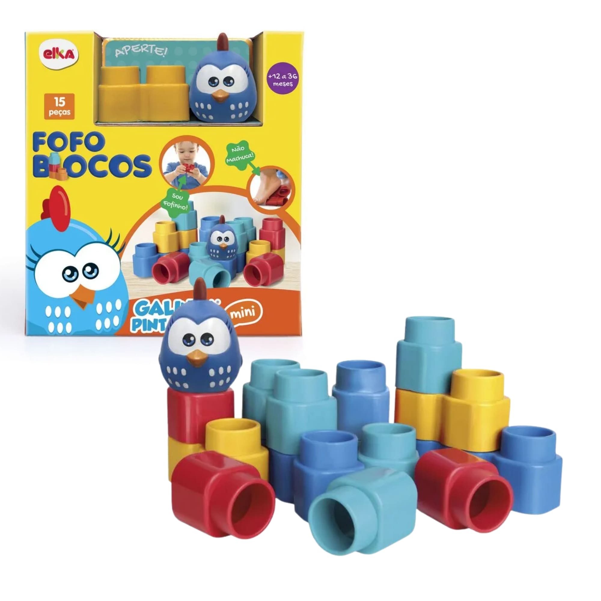 Brinquedo Blocos de Montar Fofo Blocos Galinha Pintadinha 15 peças Elka - 1047