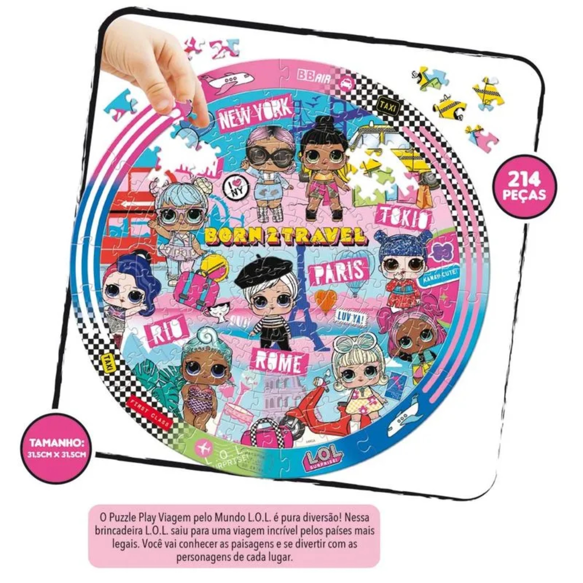 Brinquedo Puzzle Play Viagem pelo Mundo 214 Peças LOL Surprise Elka Quebra Cabeça Infantil - 1191