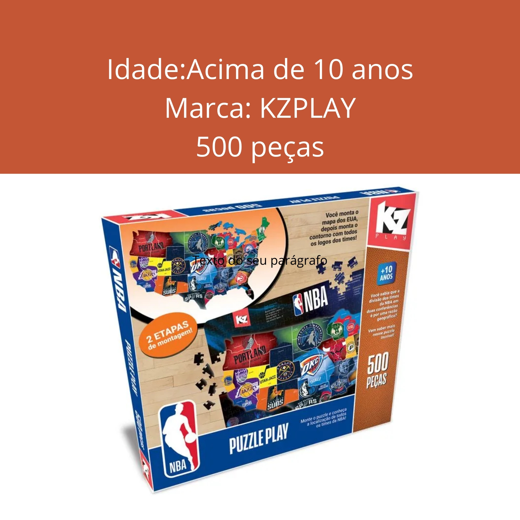 Brinquedo Puzzle Play 500 Peças Nba Basquete Quebra Cabeça ELKA - 1259