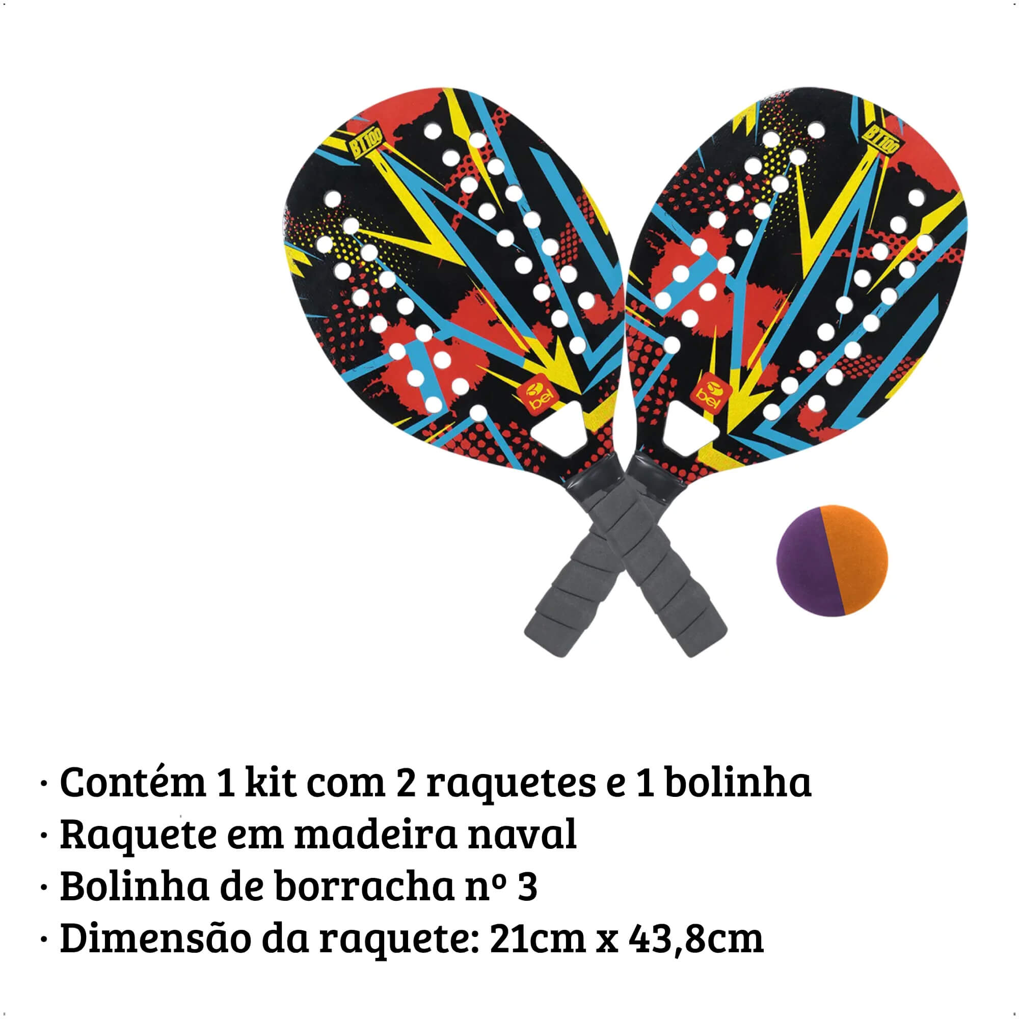 Kit Raquete Beach Tennis de Praia com Bolinha Vermelho BT100 - BEL 480604