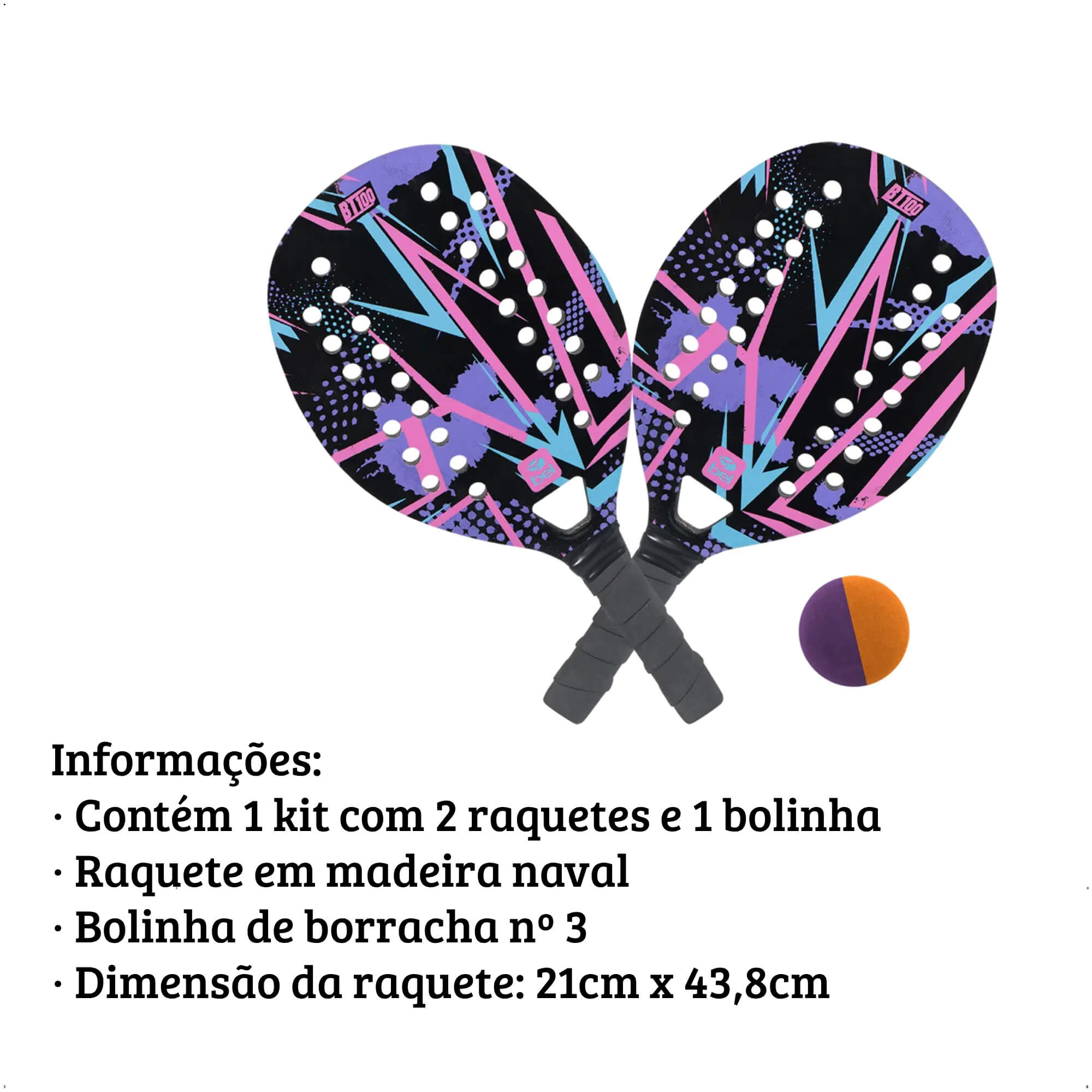 Kit Raquete Beach Tennis de Praia com Bolinha Lilas BT100 - BEL 480615