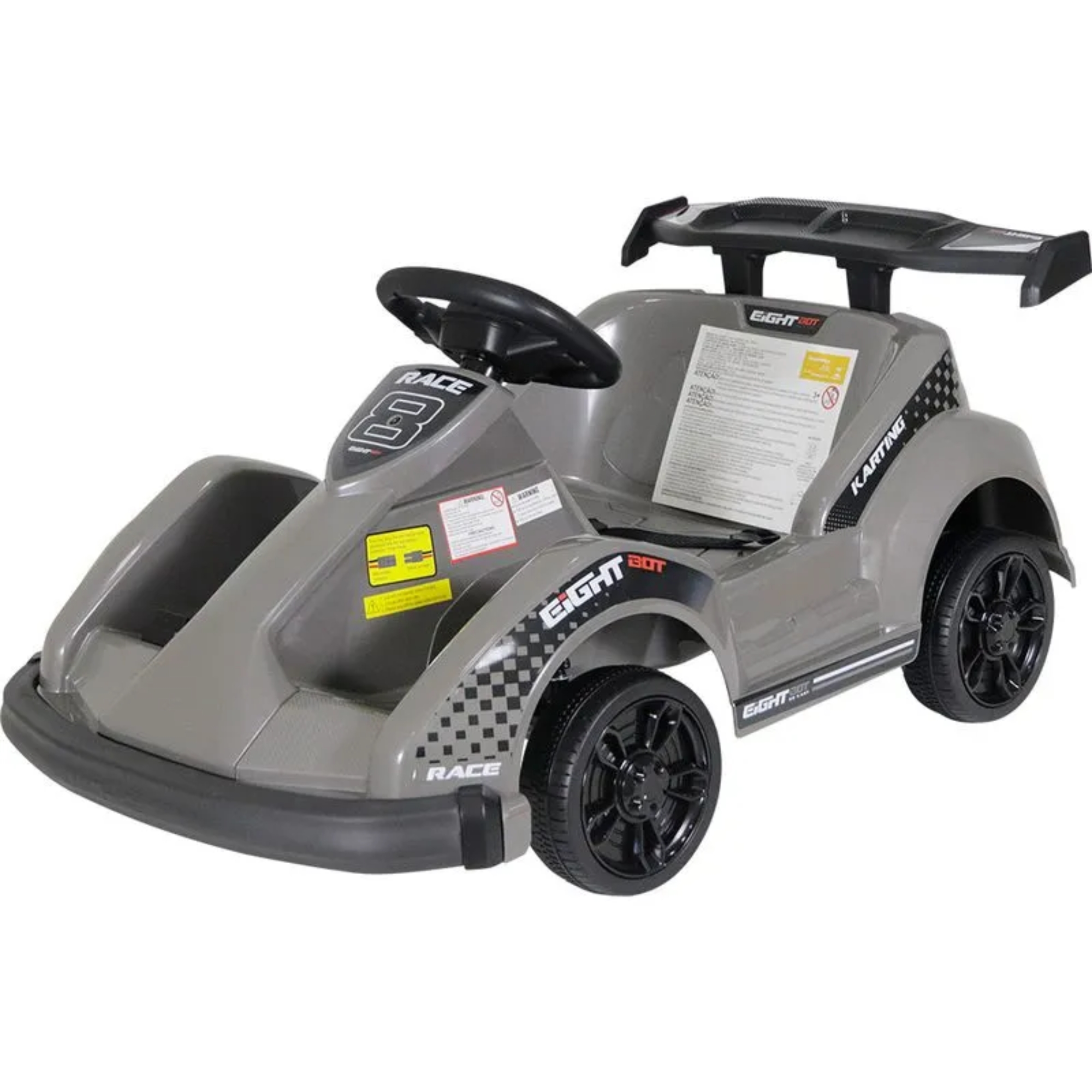 Kart Elétrico Infantil 6V Cinza Mini Bel Controle Som Carregador Até 30kg - 935908