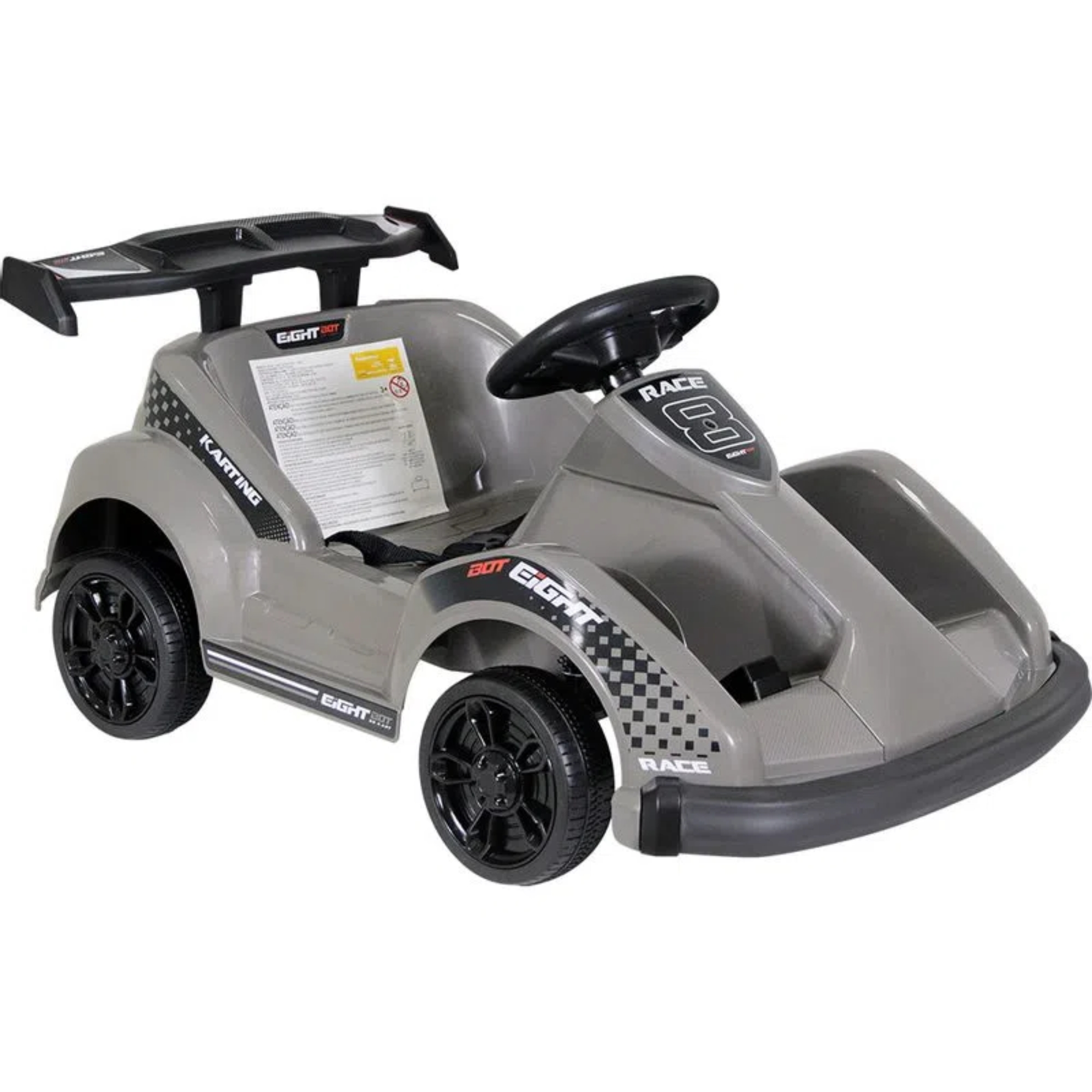 Kart Elétrico Infantil 6V Cinza Mini Bel Controle Som Carregador Até 30kg - 935908