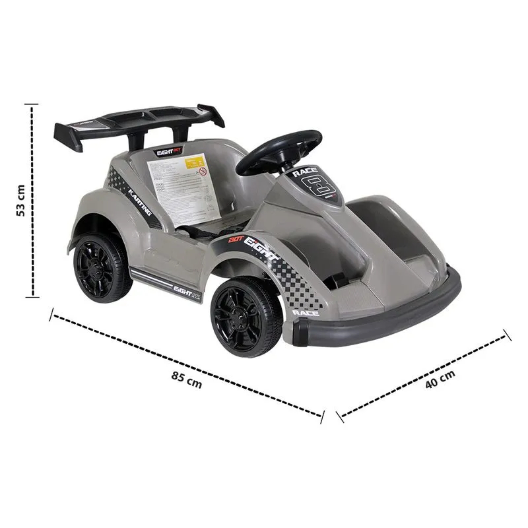Kart Elétrico Infantil 6V Cinza Mini Bel Controle Som Carregador Até 30kg - 935908