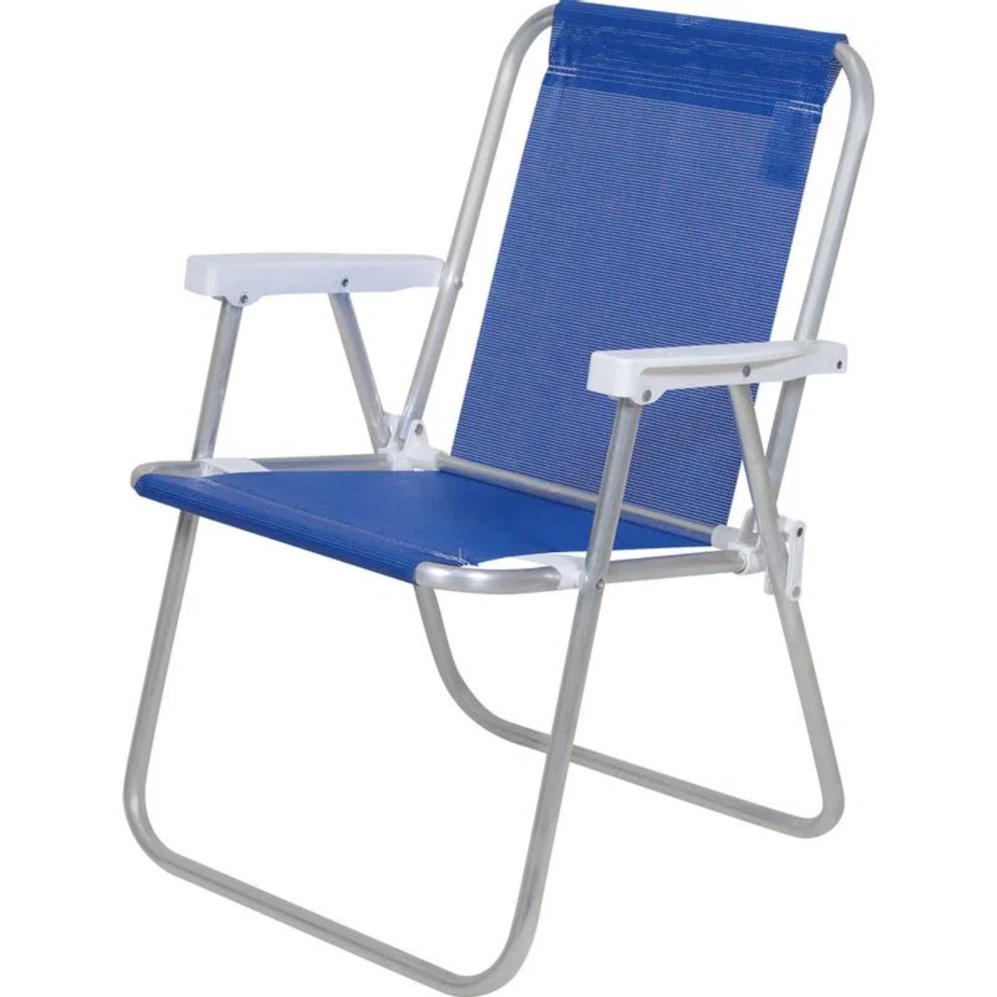 Cadeira de Praia Alta Lazy Alumínio Bel Azul Camping Dobrável Conforto Resistente - 023502