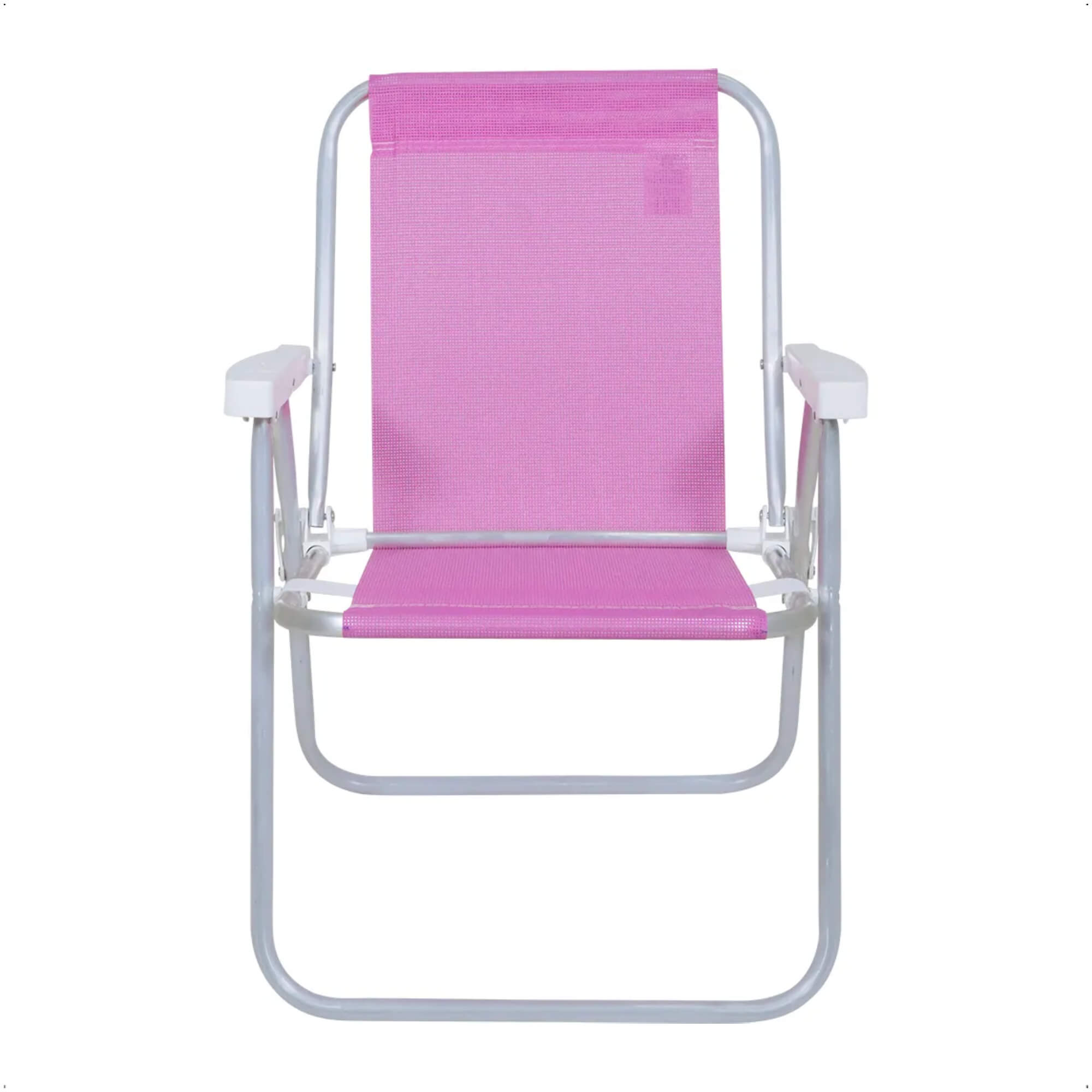 Cadeira de Praia Alta Lazy em Alumínio Rosa Suporta até 110kgs Bel - 023510