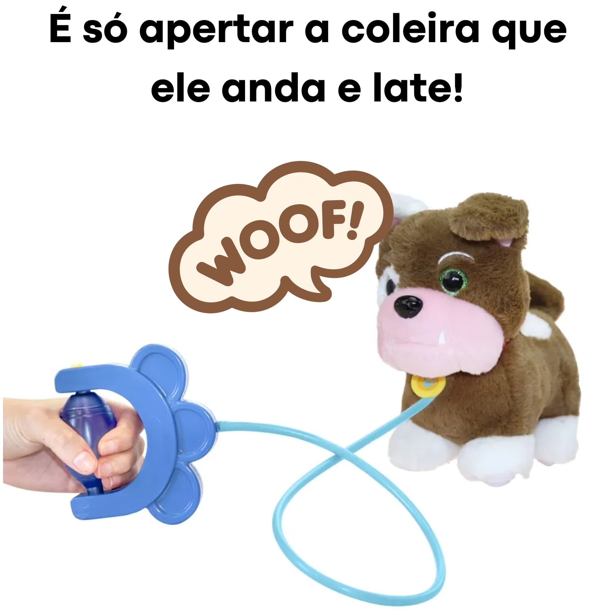Brinquedo Pelúcia Walking Petz Buldogue que Late, Anda e Abana o Rabo com Pilhas Multikids-BR1874