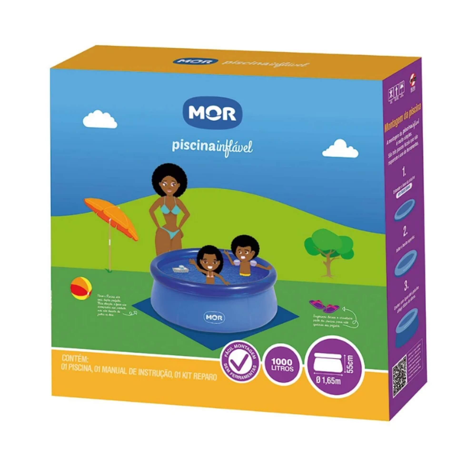 Piscina Inflável PVC 1.000 Litros na cor Azul com Kit Reparo Mor - 001048
