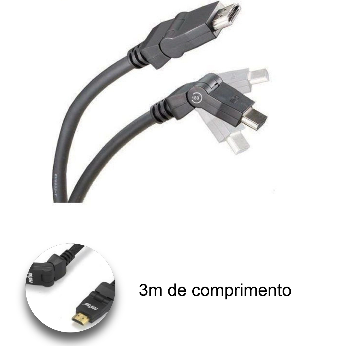 Cabo HDMI para Monitor C/ Articulação 3M comprimento Feasso - FCH3-180