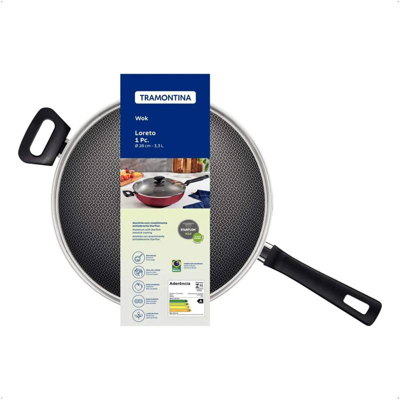 Panela Wok Tramontina Loreto Alumínio Antiaderente Starflon Max Grafite 28cm 3,3L - 20394028