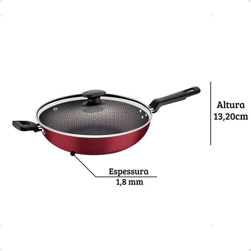Panela Wok Tramontina Loreto Alumínio Antiaderente Starflon Max Grafite 28cm 3,3L - 20394028