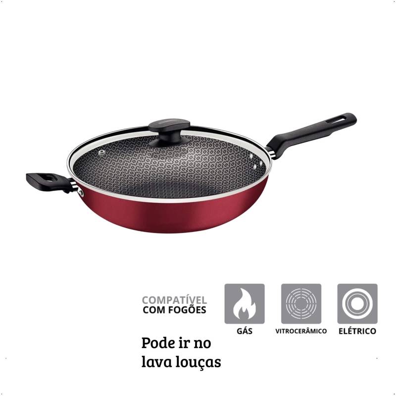 Panela Wok Tramontina Loreto Alumínio Antiaderente Starflon Max Grafite 28cm 3,3L - 20394028