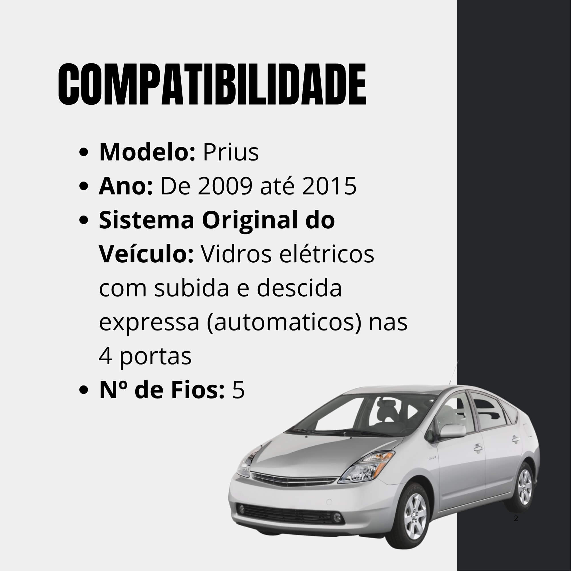 Módulo Automação de Vidros Elétricos compatível com Prius 09/15 Tury - PRO1.8DD