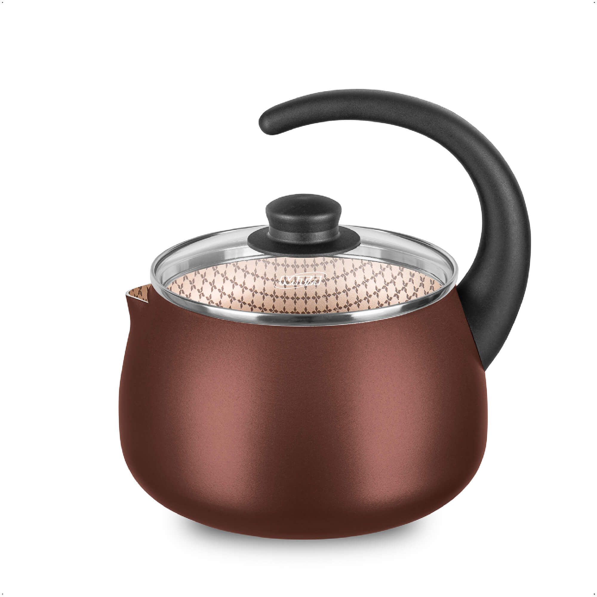 Chaleira Antiaderente Linha Flora com Tampa de Vidro 2L em Alumínio Marrom Chocolate MTA - 901