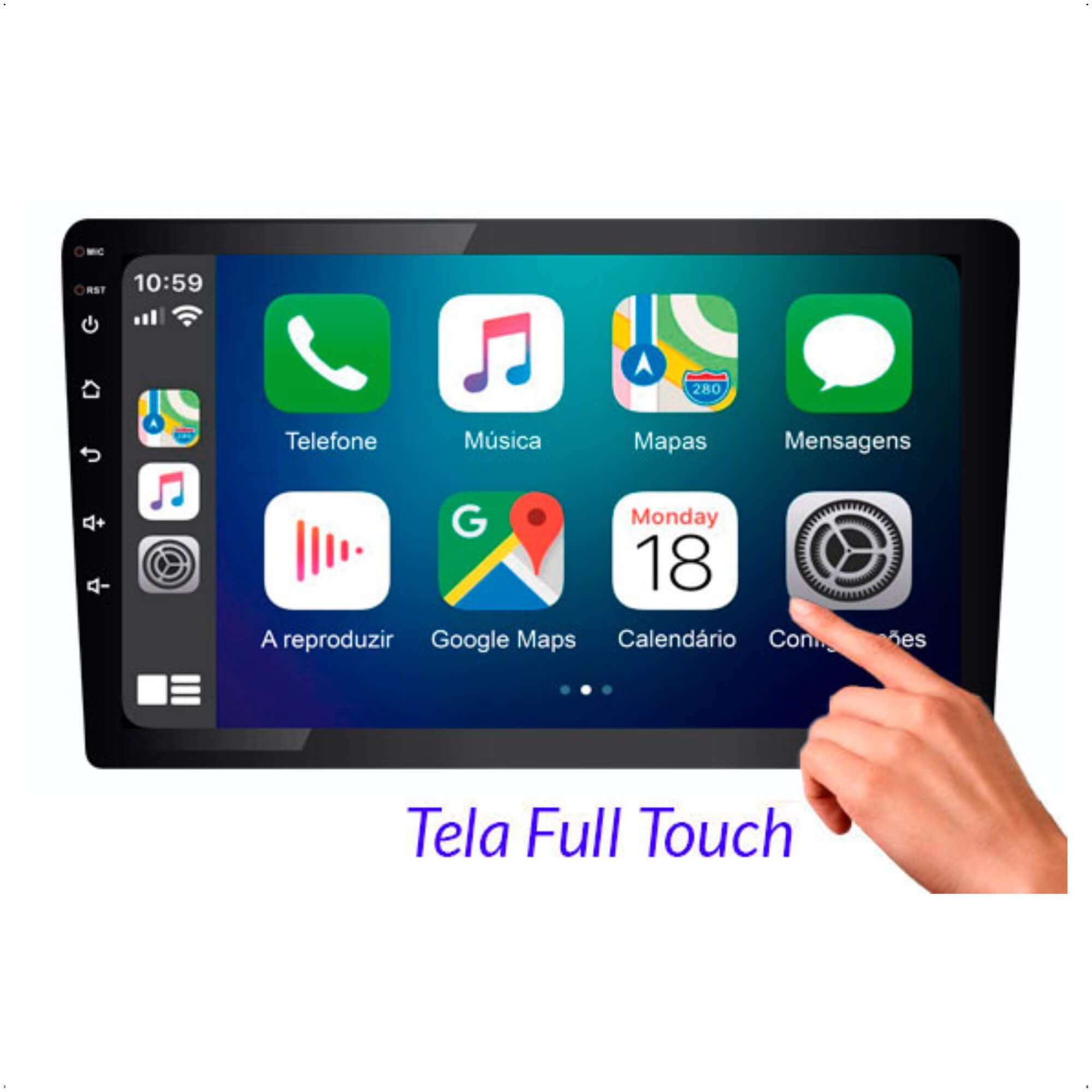 Multimidia Carplay Android Auto MP5 Slim 9" polegadas USB/Rádio/Bluetooth Roadstar - RS908BR MI