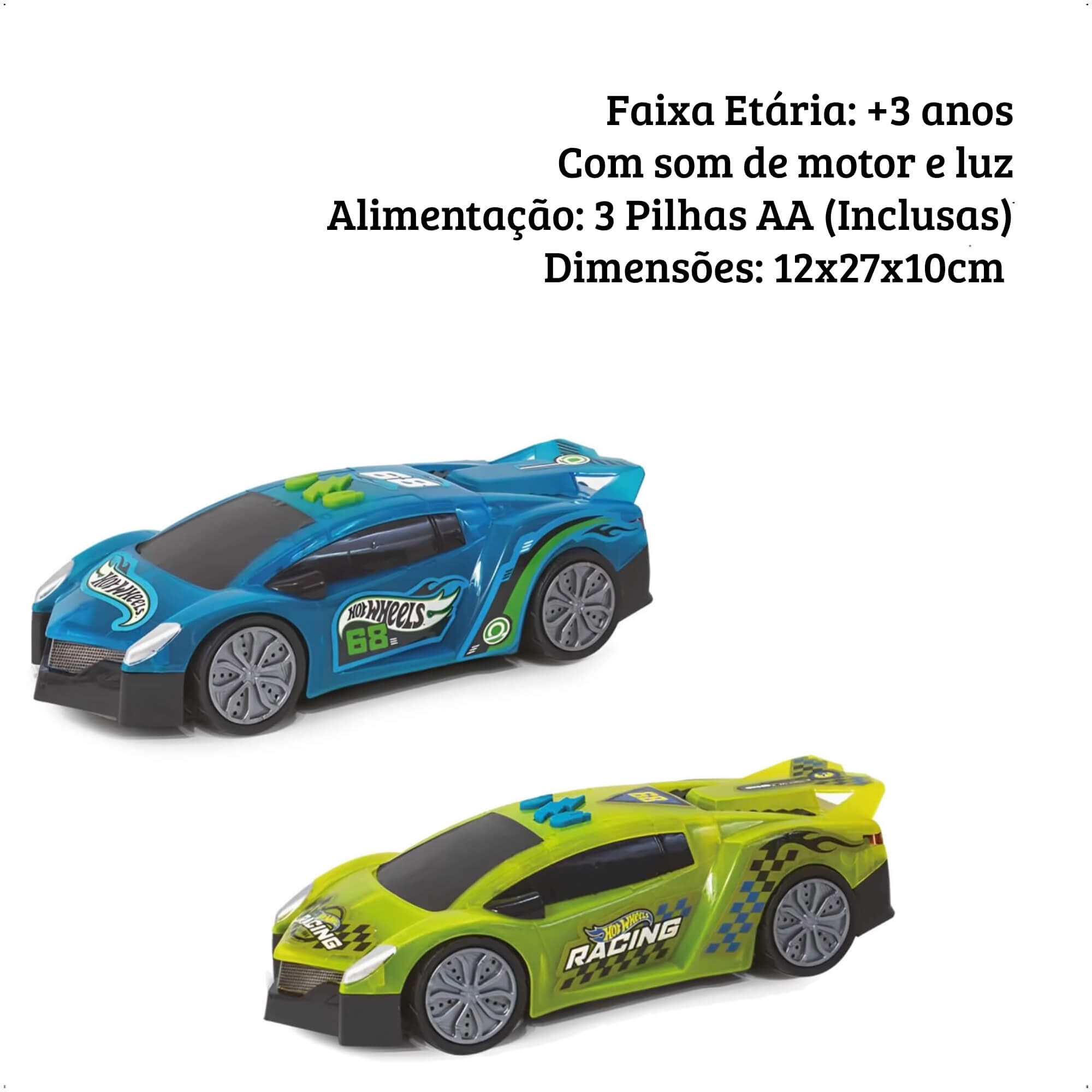 Carrinho Speed Car Hot Wheels com 22cm verde ou azul(sortido) Com Som e Com Luz Multikids BR2086