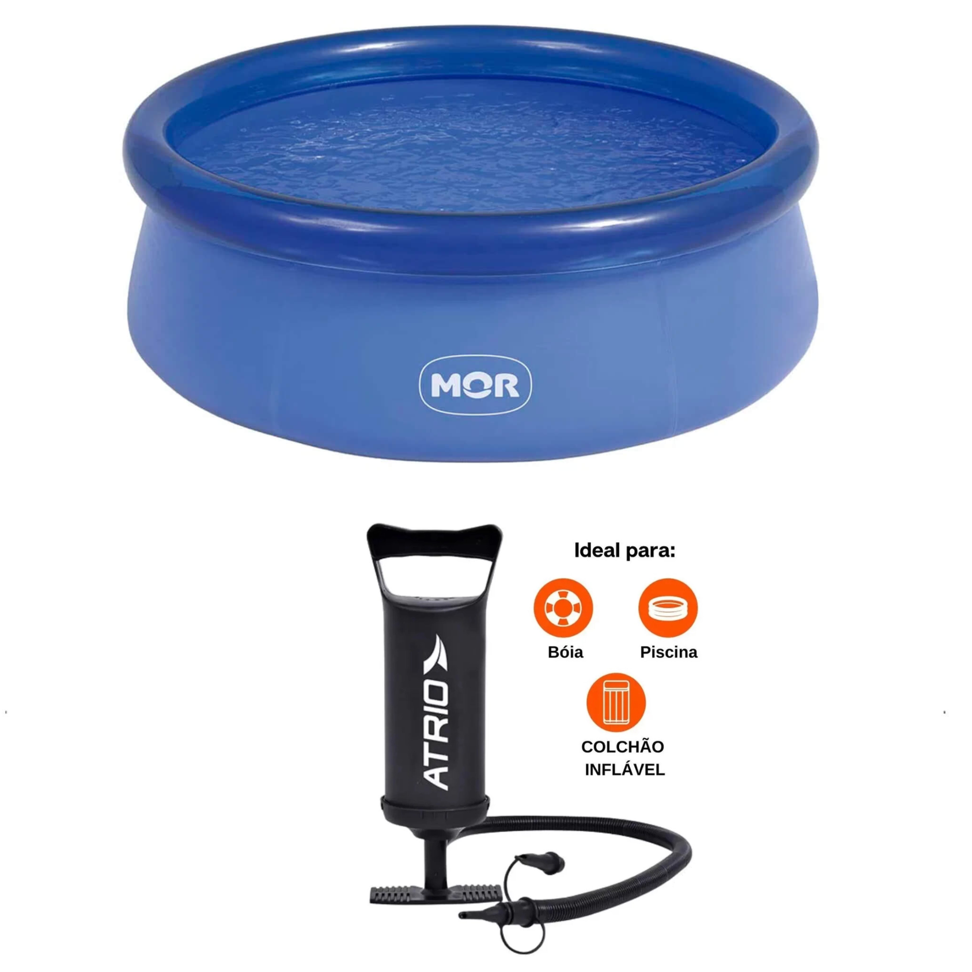 COMP Piscina Borda Inflável PVC 4.600 Litros Com Kit Reparo e Bomba de Ar para Inflar e Desinflar 2 bicos