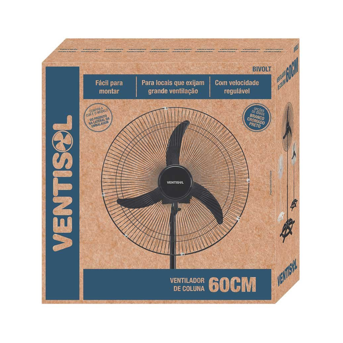 Ventilador de Coluna comercial Oscilante Bivolt 60cm Preto Agratto classificação A  - Ventisol