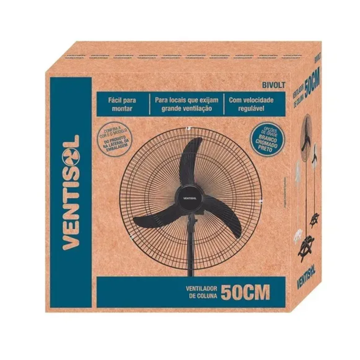 Ventilador de Coluna comercial Oscilante Bivolt seletivo 50cm Preto Premium class A - Ventisol