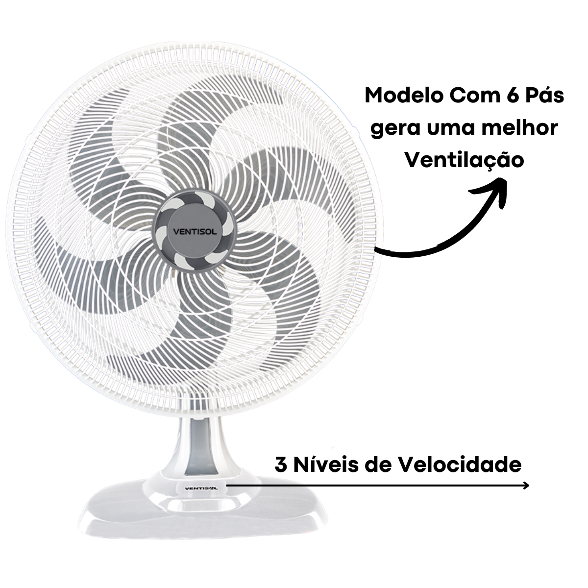 Ventilador de Mesa Oscilante 50cm Turbo 6 pás 220v Branco Premium Agratto class A - Ventisol