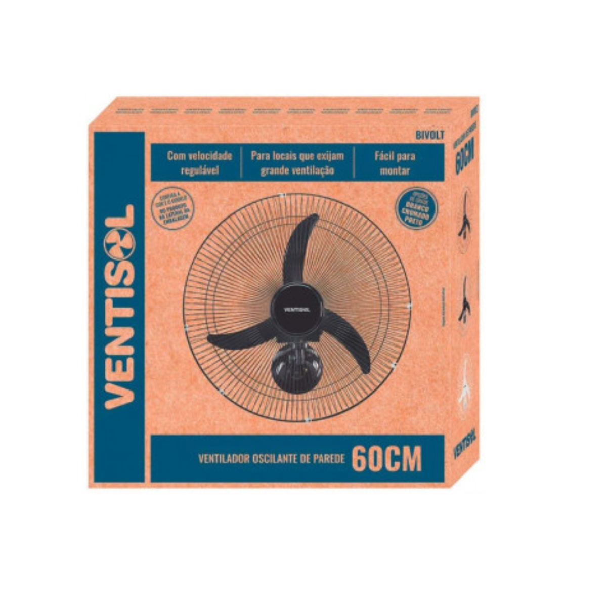 Ventilador de Parede comercial Oscilante Bivolt seletivo 60cm Preto Premium class A - Ventisol