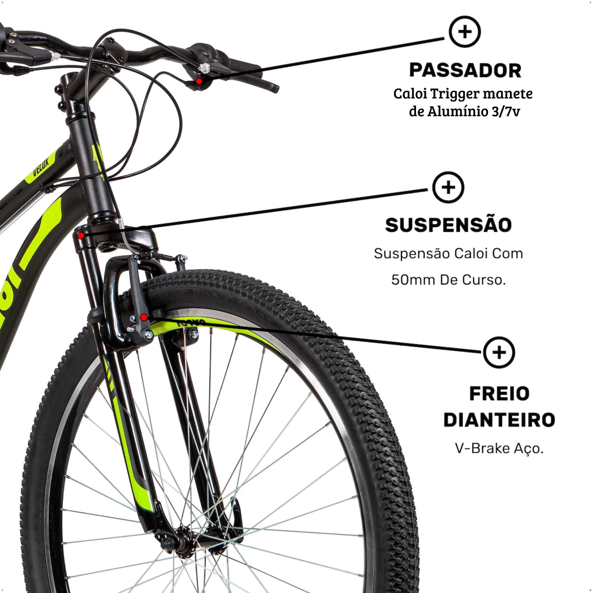 Bicicleta Caloi Velox V-Brake Preto Fosco Tamanho 17 Aro 29 21 Marchas Ano 2023 - 004500.19000