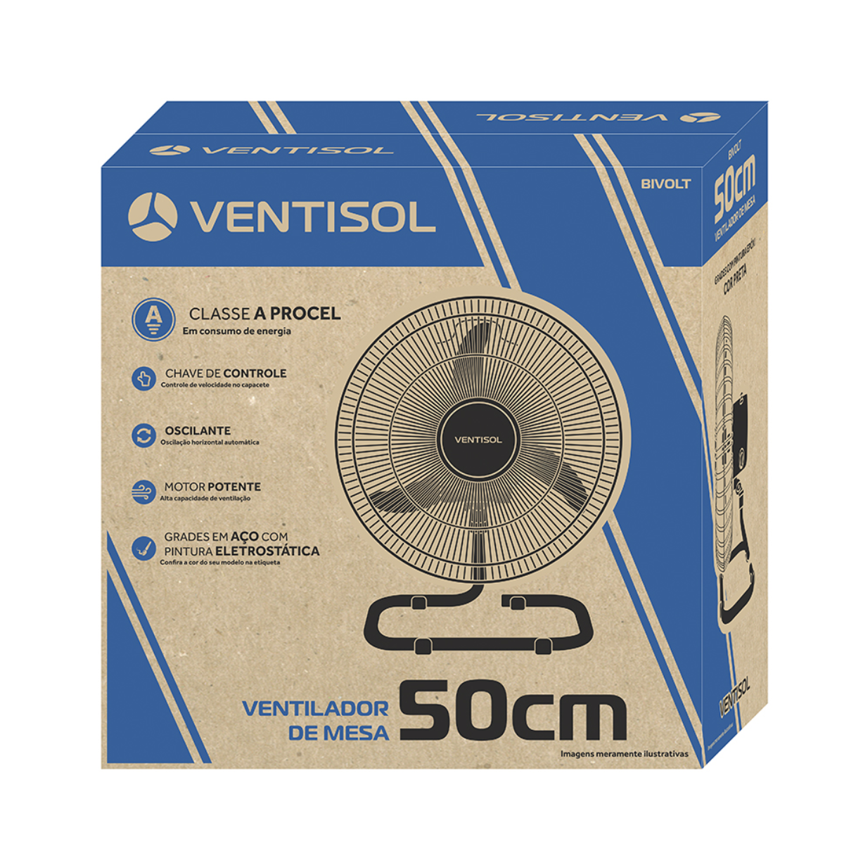 Ventilador Comercial de Mesa Oscilante 50cm Steel Agratto Preto Premium Bivolt - Ventisol - 5318