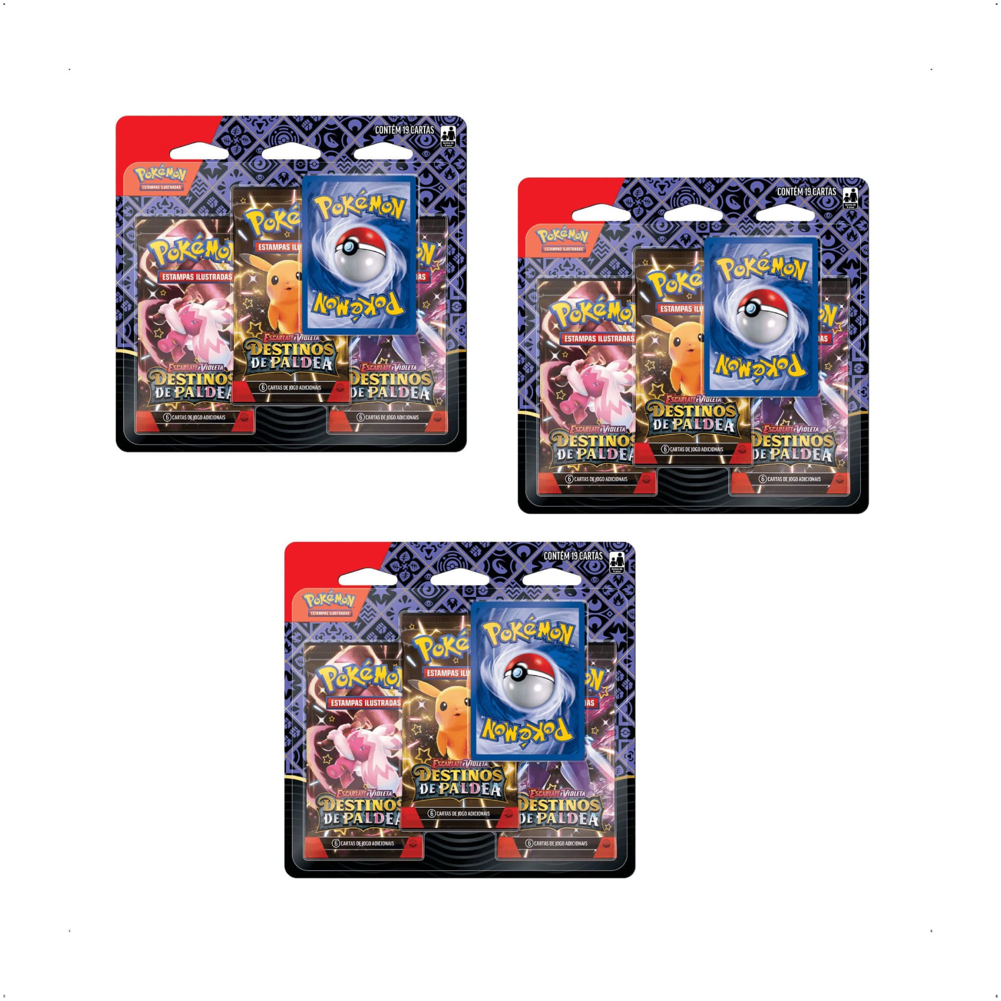 Pokemon 3x Blisters Triplos Destinos de Paldea Fidough Greavard Maschiff Radiante Copag 33857
