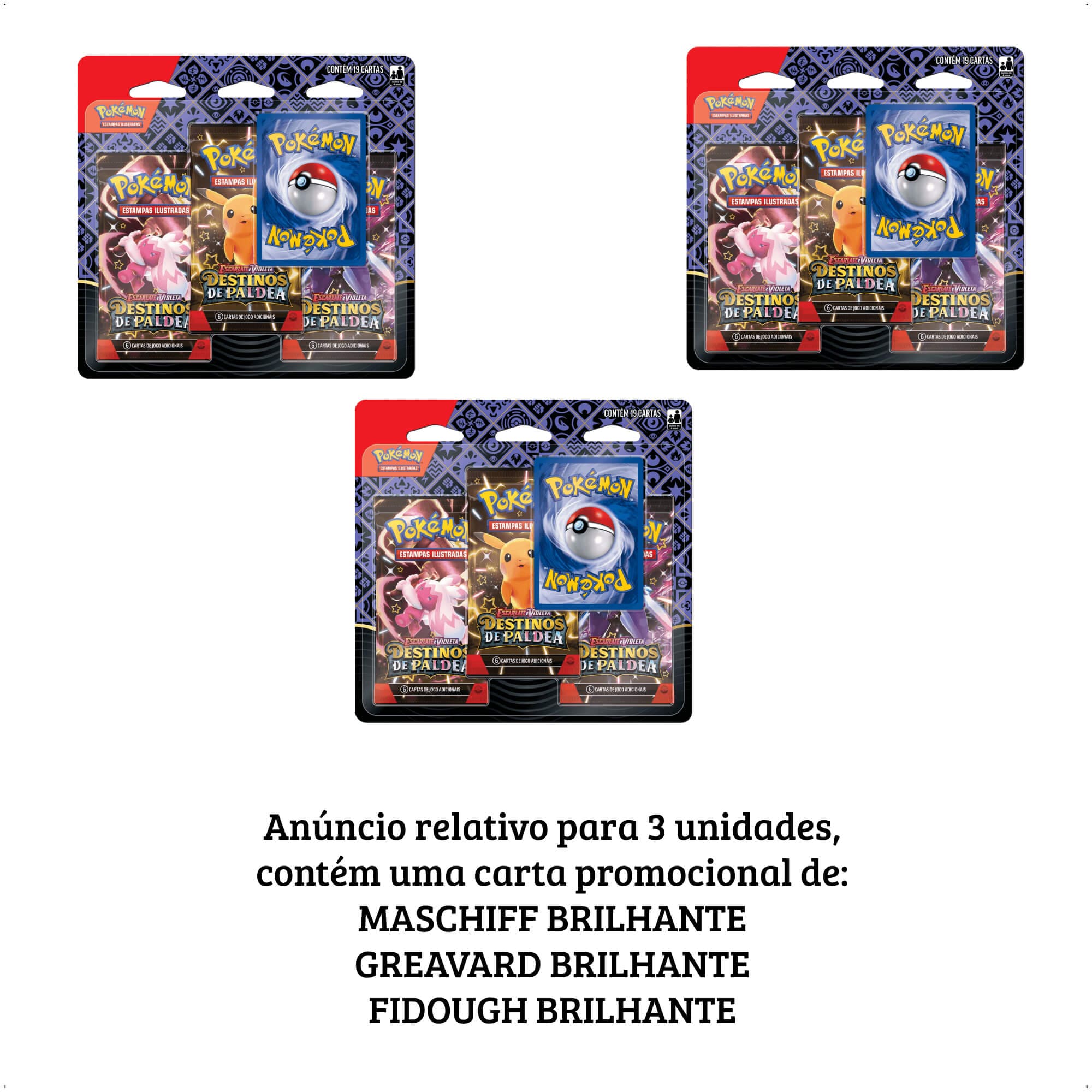 Pokemon 3x Blisters Triplos Destinos de Paldea Fidough Greavard Maschiff Radiante Copag 33857