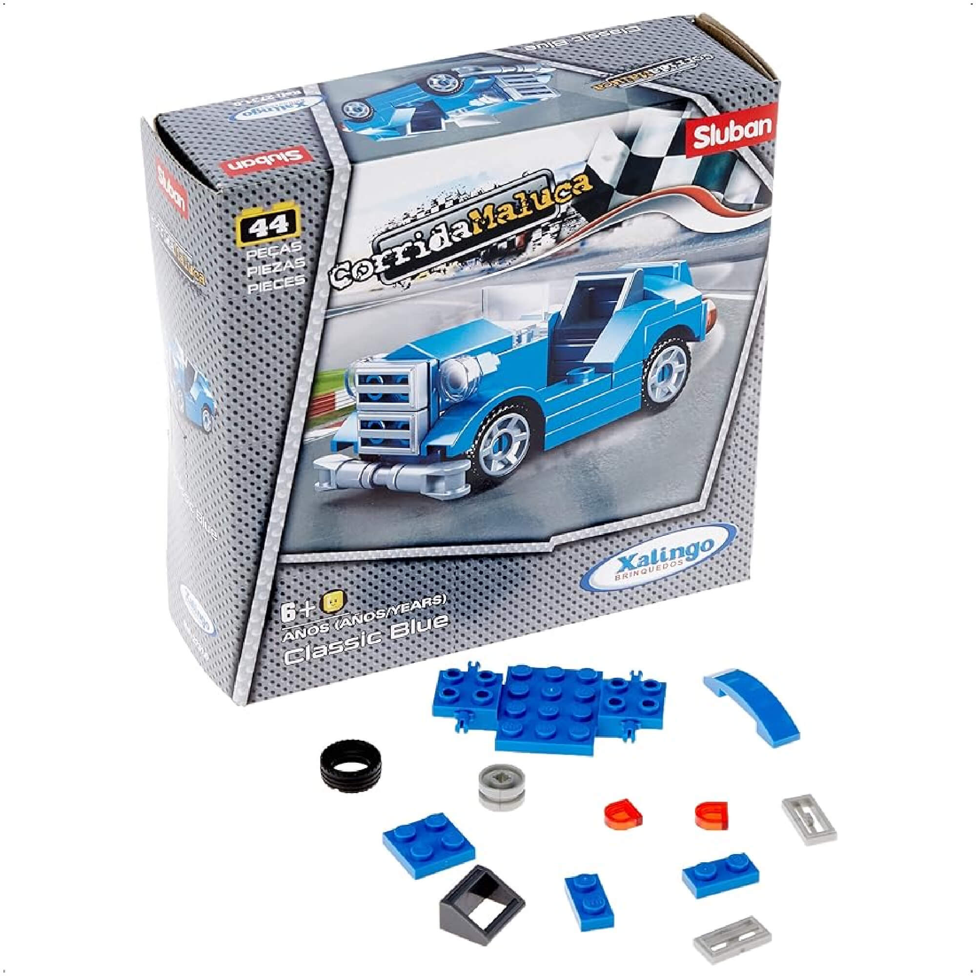 Blocos de Encaixar Corrida Maluca Classic Blue 44 Peças Xalingo - 2731.0