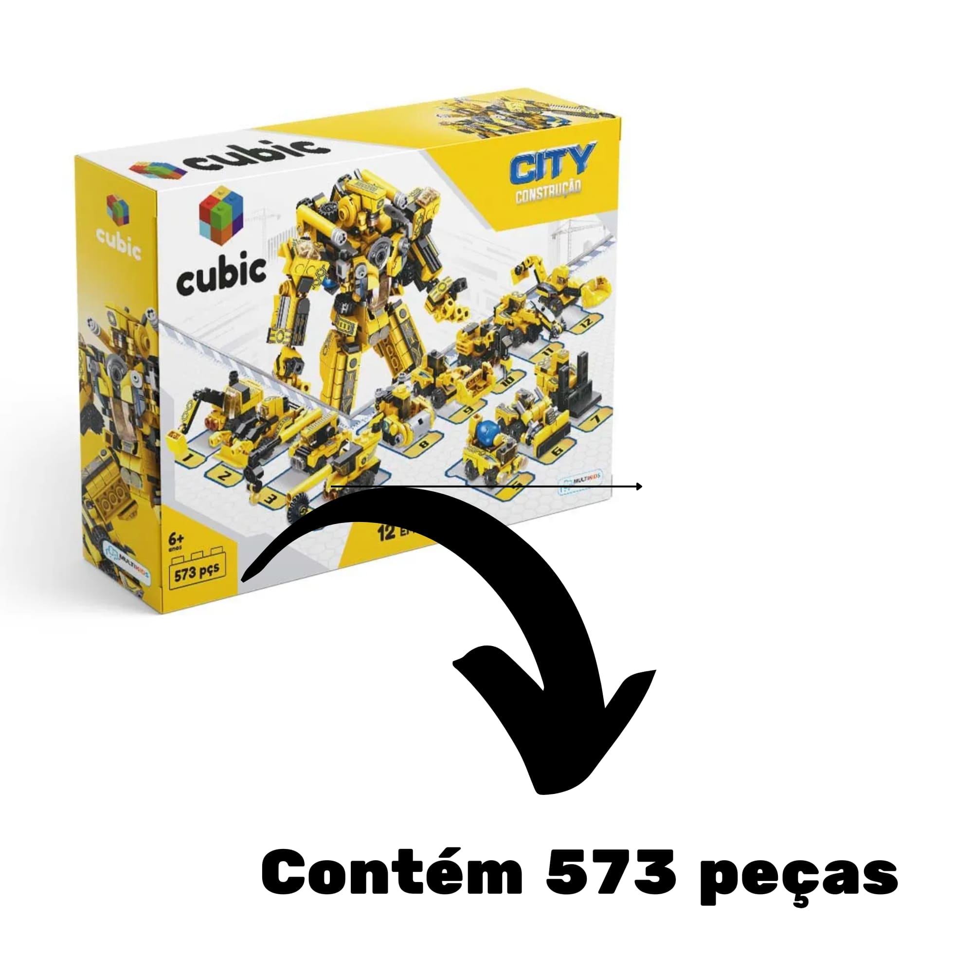 Brinquedo Blocos de Montar Cubic 12 em 1 City 573 Peças compatível Multikids - BR1093