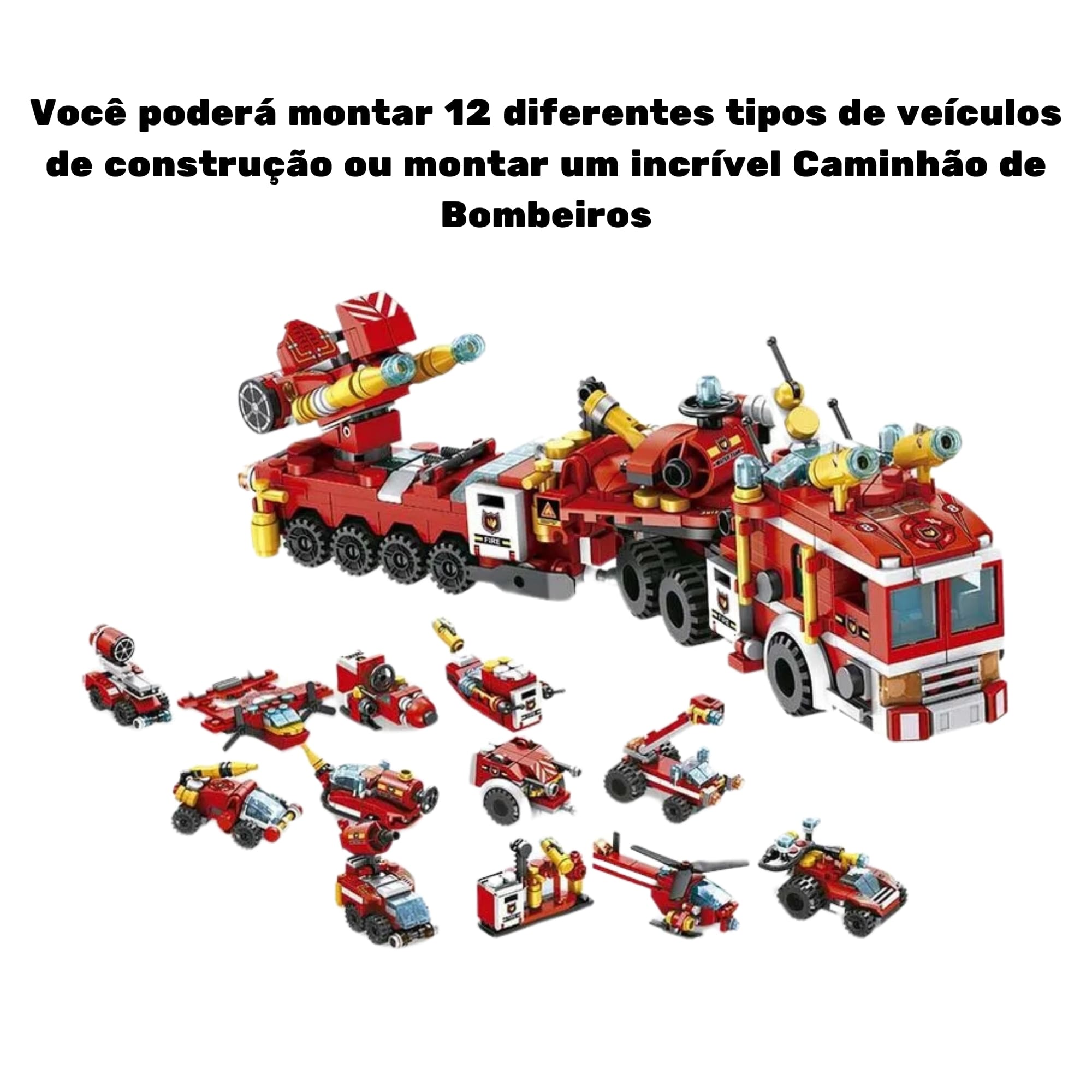 Brinquedo Blocos de Montar Cubic City 12 em 1 Bombeiro Resgate 557 peças Multikids - BR1094
