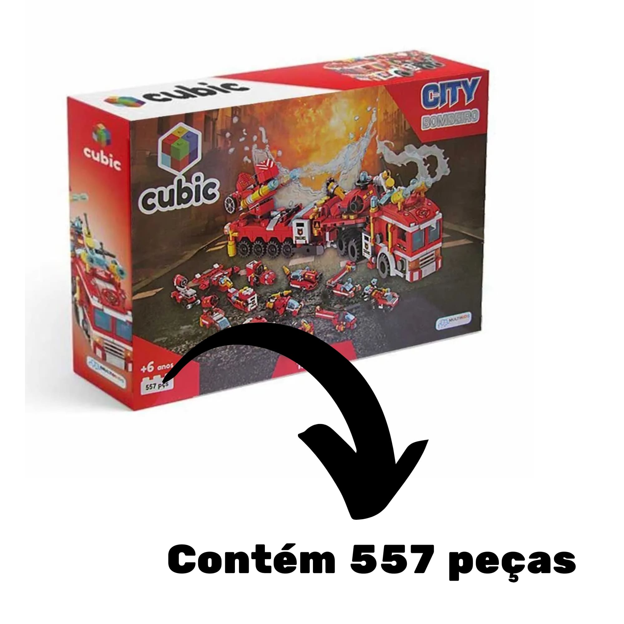 Brinquedo Blocos de Montar Cubic City 12 em 1 Bombeiro Resgate 557 peças Multikids - BR1094