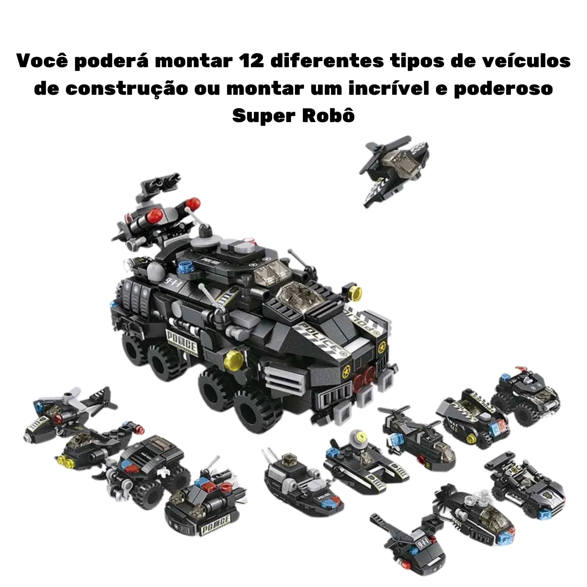 Brinquedo Blocos de Montar Cubic 12 em 1 Swat Policia 572 Peças Multikids - BR1095