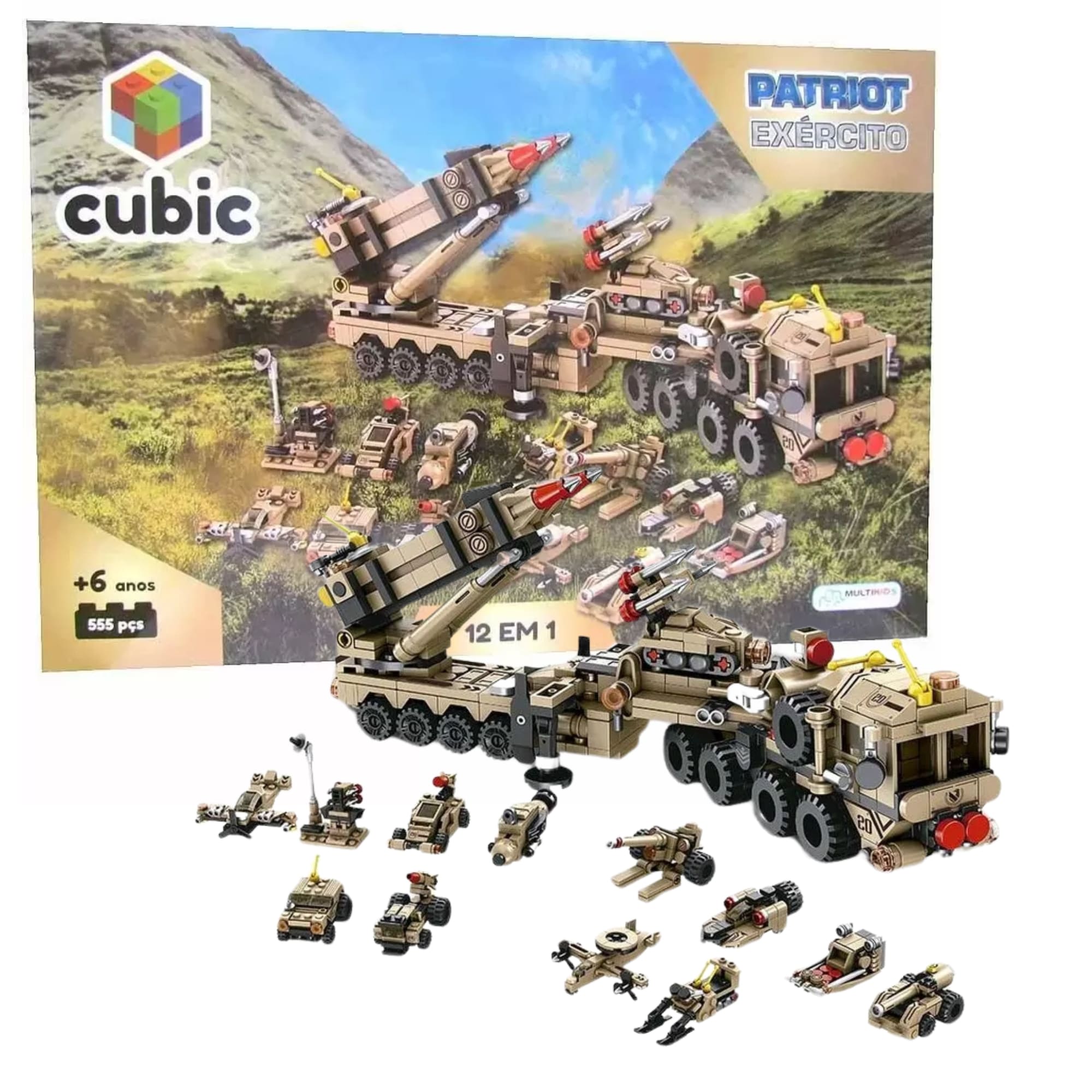 Brinquedo Blocos de Montar Cubic City 12 em 1 Patriot Exército 555 Peças Multikids - BR1096