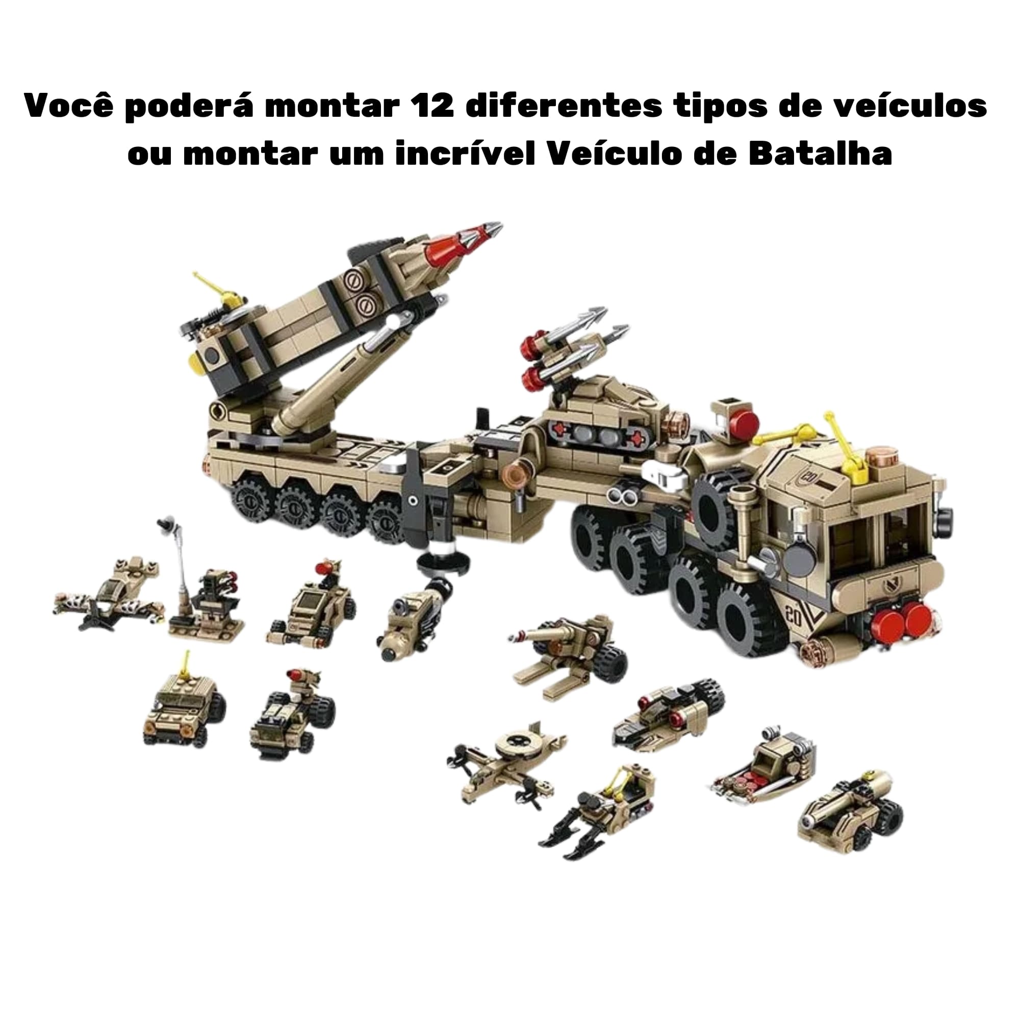 Brinquedo Blocos de Montar Cubic City 12 em 1 Patriot Exército 555 Peças Multikids - BR1096