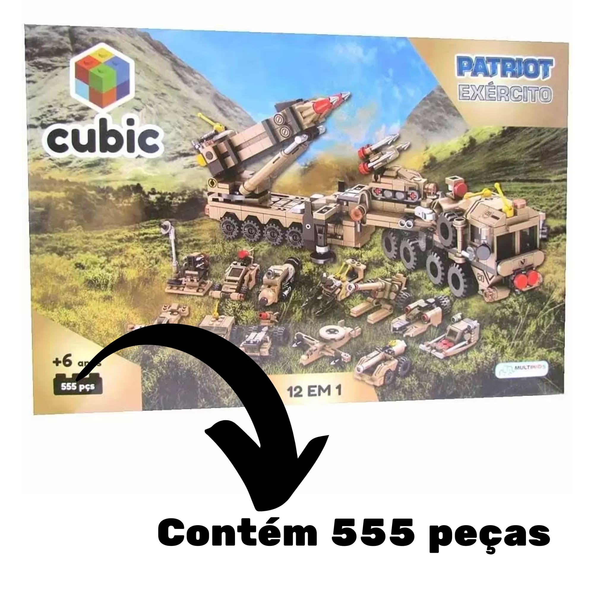 Brinquedo Blocos de Montar Cubic City 12 em 1 Patriot Exército 555 Peças Multikids - BR1096