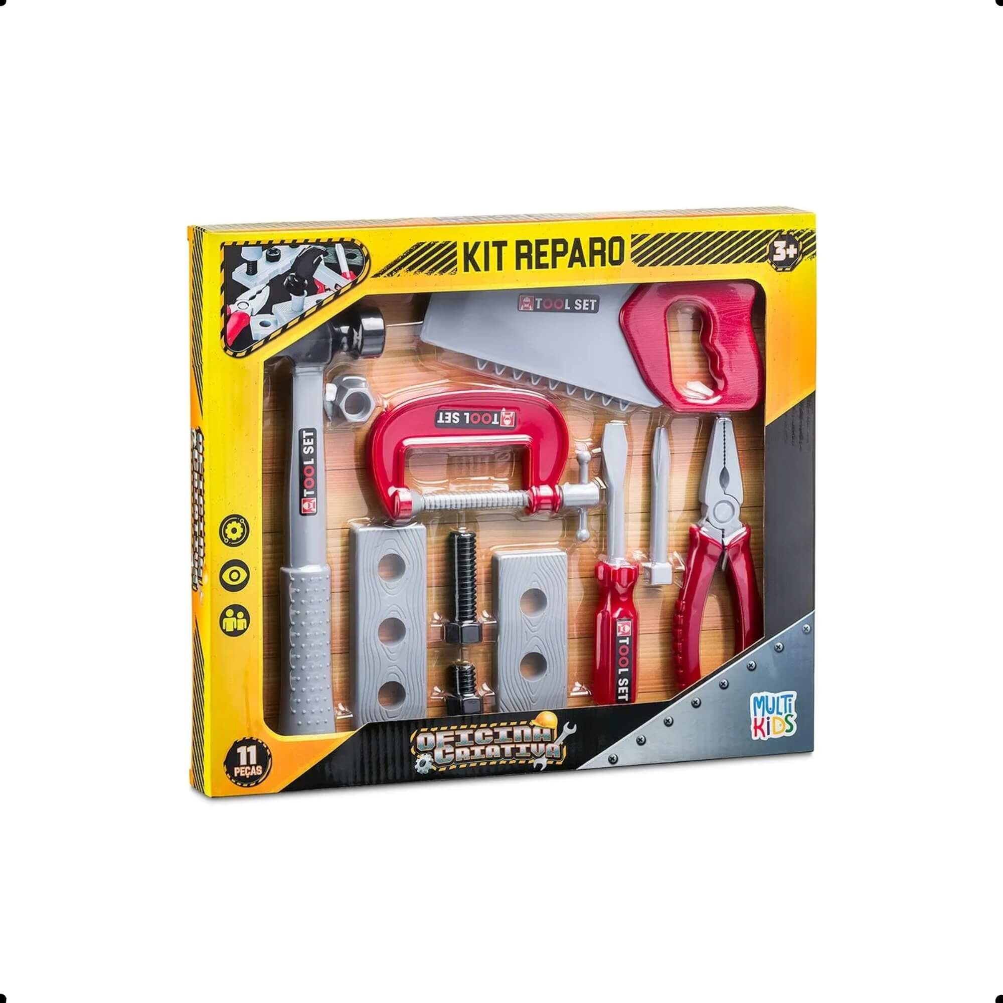 Brinquedo infantil oficina criativa kit reparo c/ 11 peças, ferramentas, +3 anos Multikids BR1829