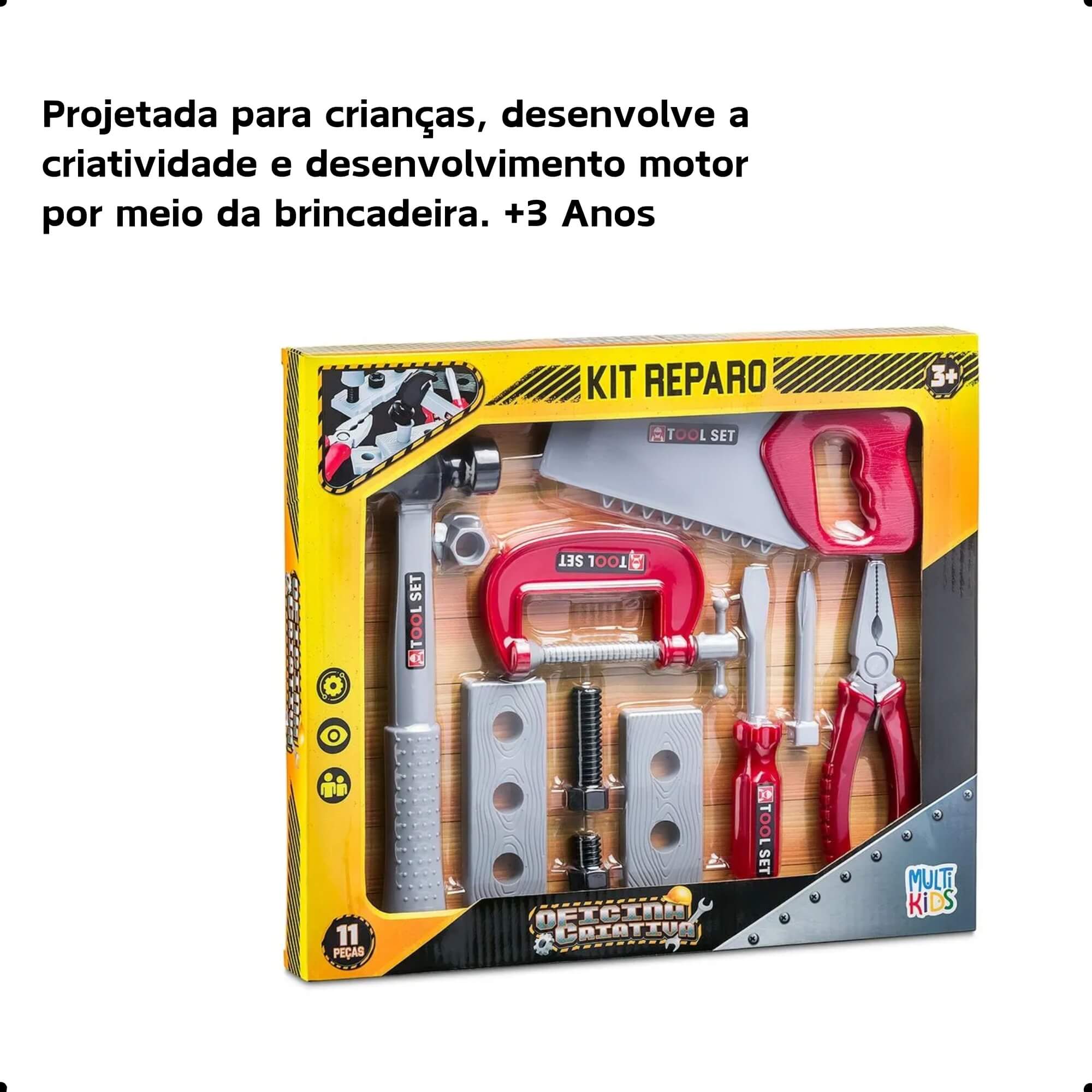 Brinquedo infantil oficina criativa kit reparo c/ 11 peças, ferramentas, +3 anos Multikids BR1829