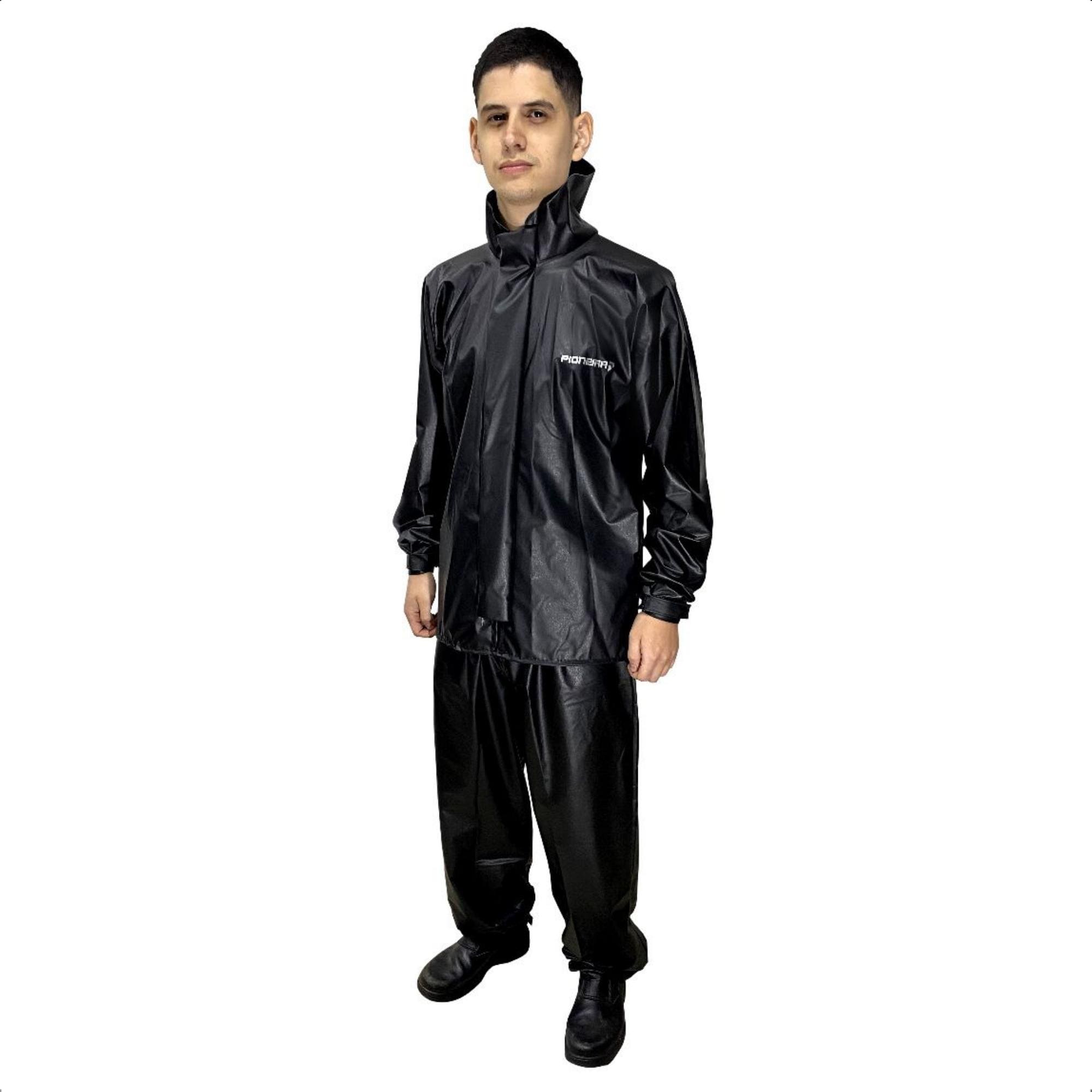 Conjunto Capa de Chuva Motoqueiro PVC 0,28mm Pop Gola Masculino Preto - Pioneira 2510-PRE Tamanho:P